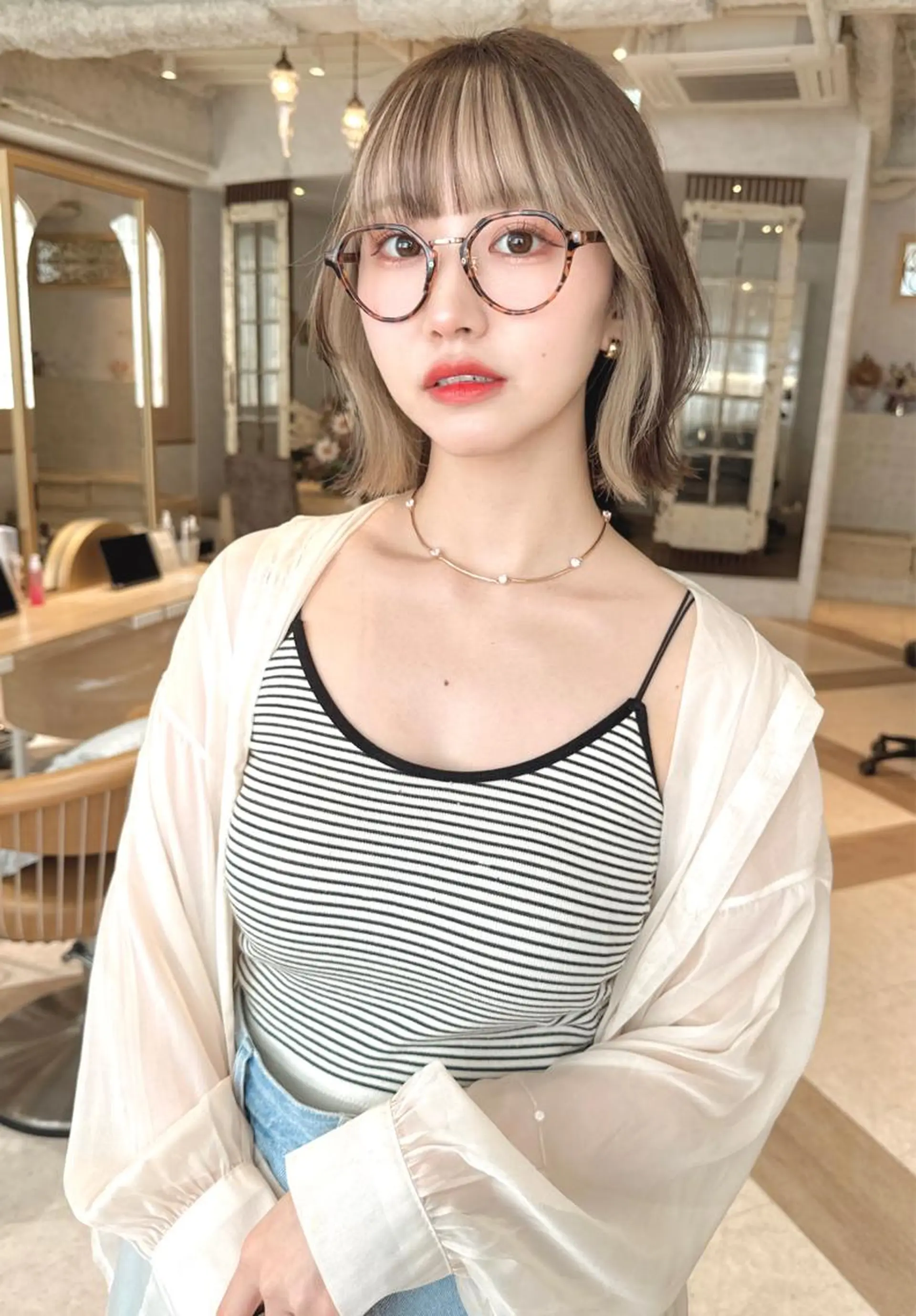 ミディアム カラー バレイヤージュ ブリーチ ケアブリーチ ダブルカラー グラデーションカラー 美髪/カラー 美容院🌈渡辺隼也のヘアスタイル