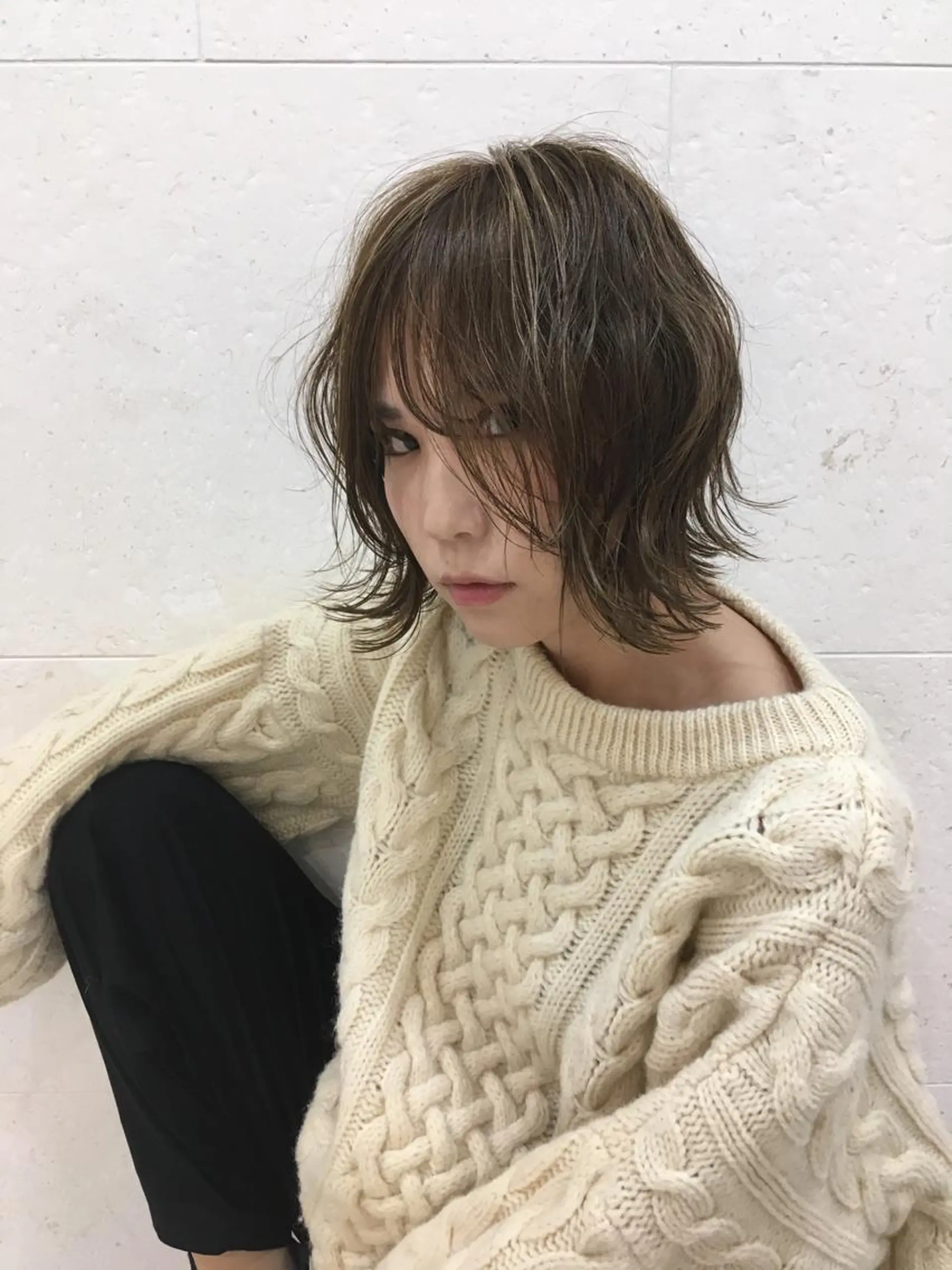 ミディアム カラー ベージュカラー ハイライトカラー ボブ ハイライト 斉藤 貴也のヘアスタイル