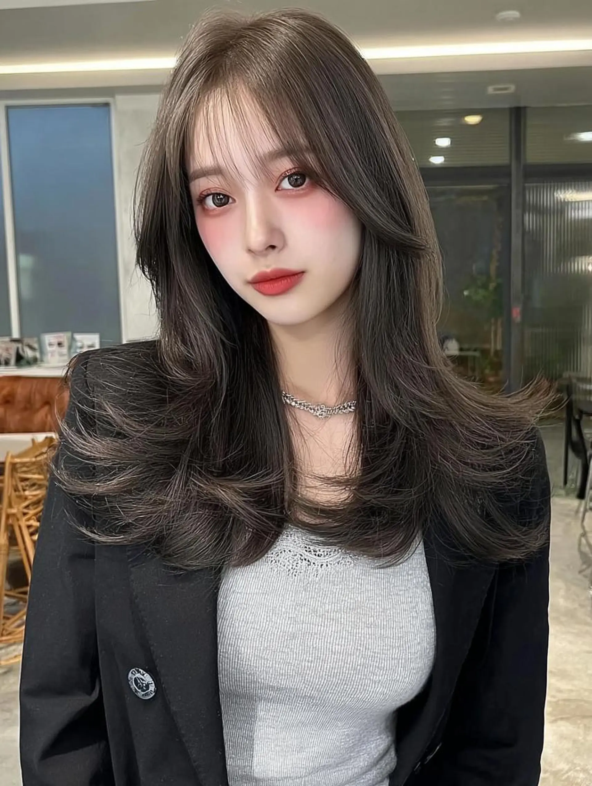 ロング ボブ 顔まわりレイヤー 髪質改善 韓国風ヘア レイヤーカット カット ヘアカラー 大久保 雪乃🌛のヘアスタイル