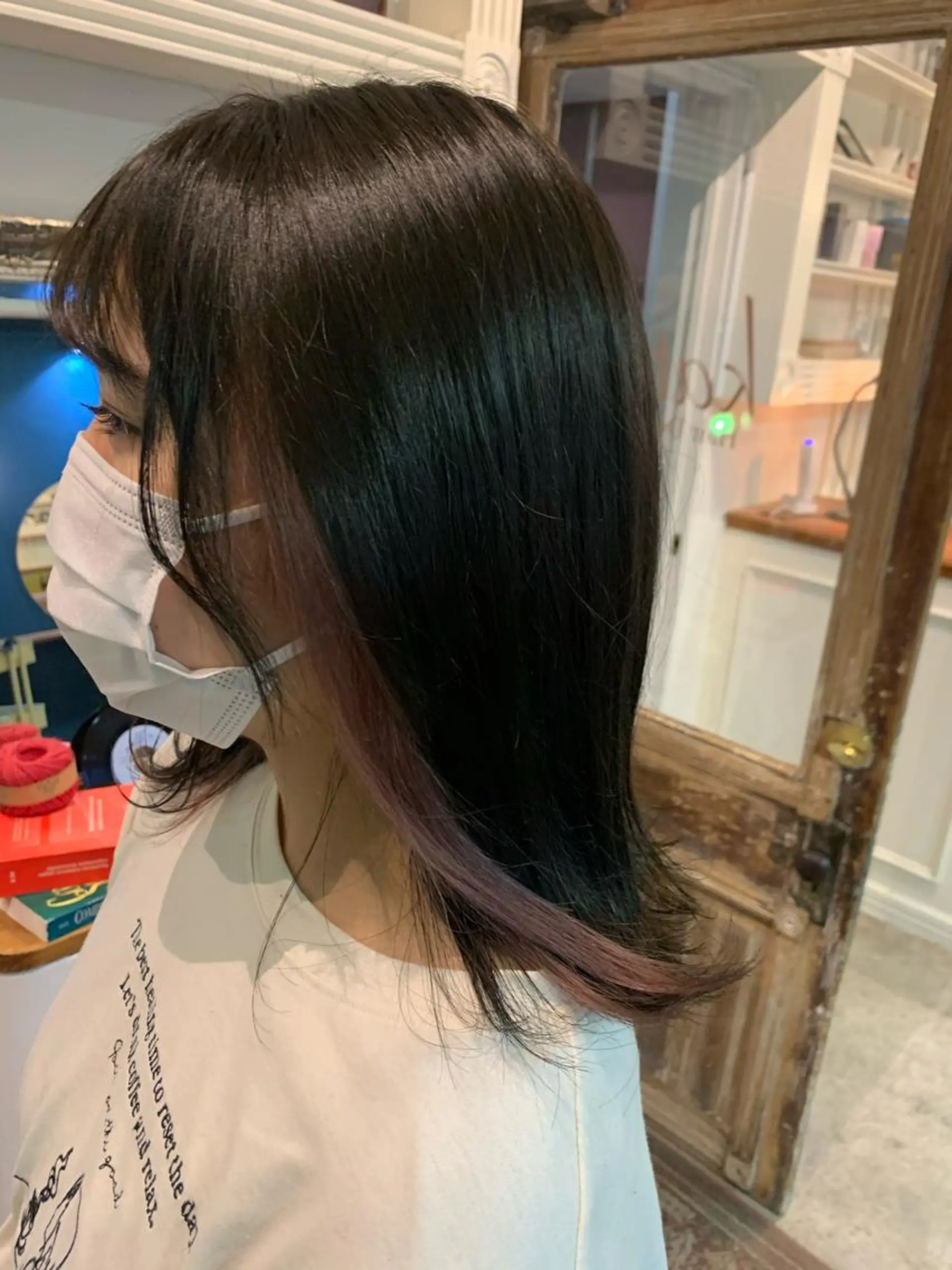 ミディアム カラー ヘアアレンジ イヤリングカラー ピンクカラー ヘアカラー トリートメント ヘアセット 金子 廉のヘアスタイル