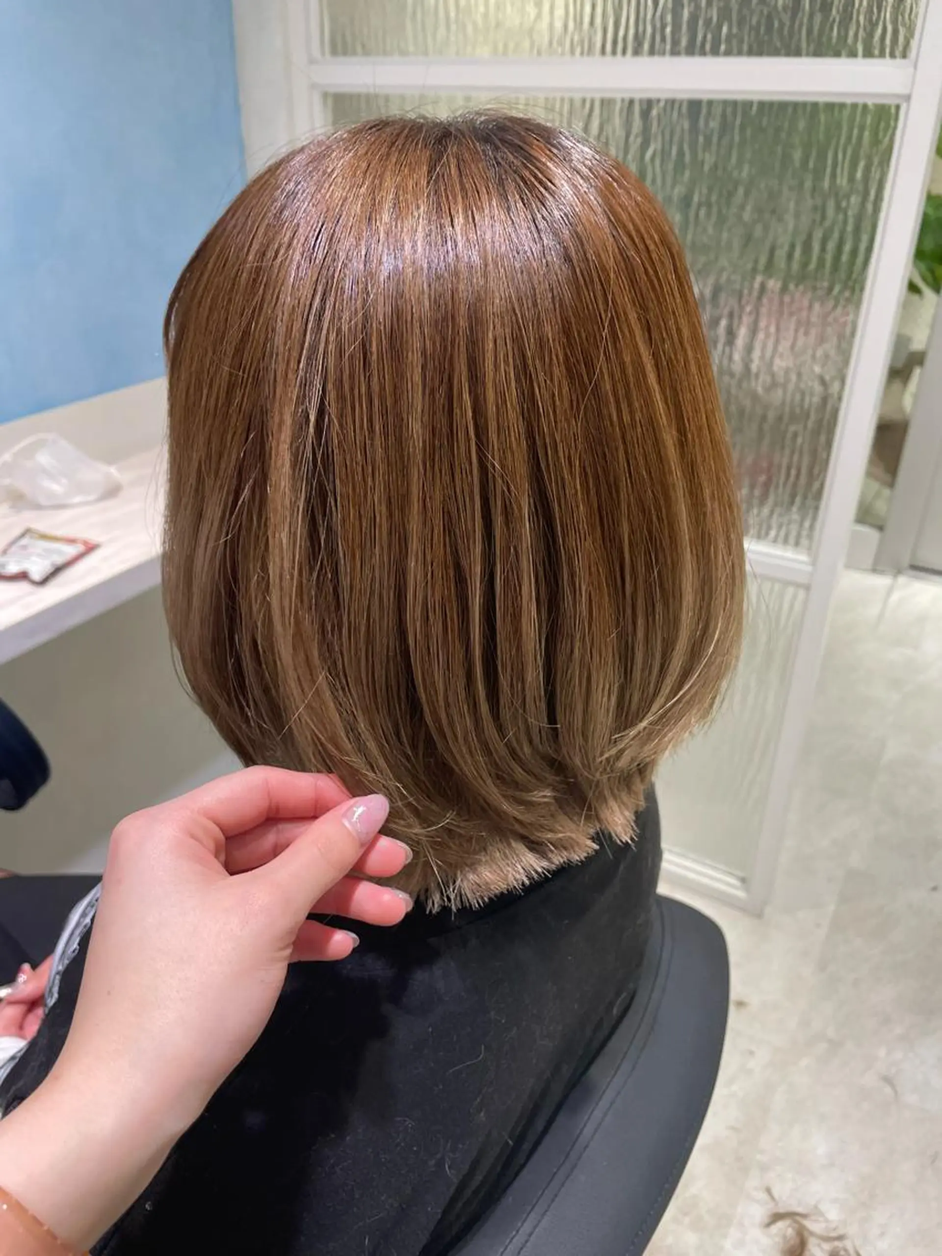 ミディアム カラー ボブレイヤー ボブ レイヤーカット 🌷ピンク/韓国風 暖色カラー ゆい🌷のヘアスタイル