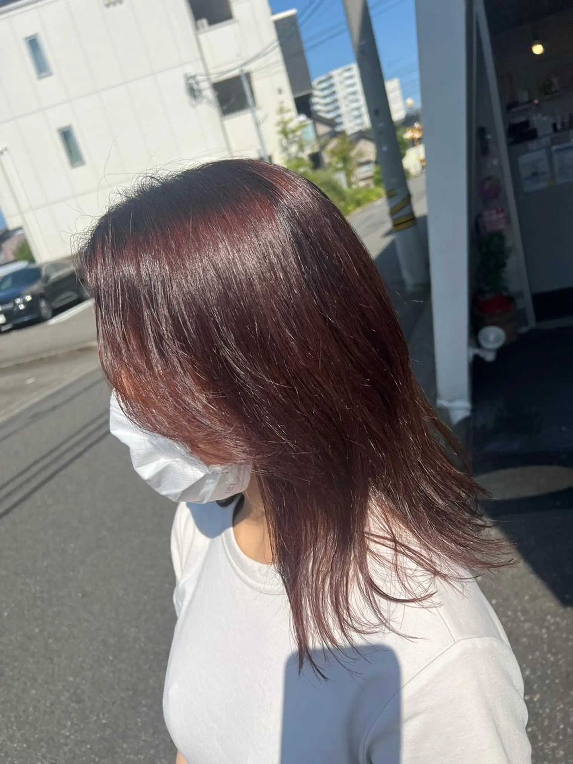 セミロング カラー ヘアアレンジ ブラウンカラー ピンクカラー ピンクブラウン カット ヘアカラー トリートメント APREKO SAYAKAのヘアスタイル