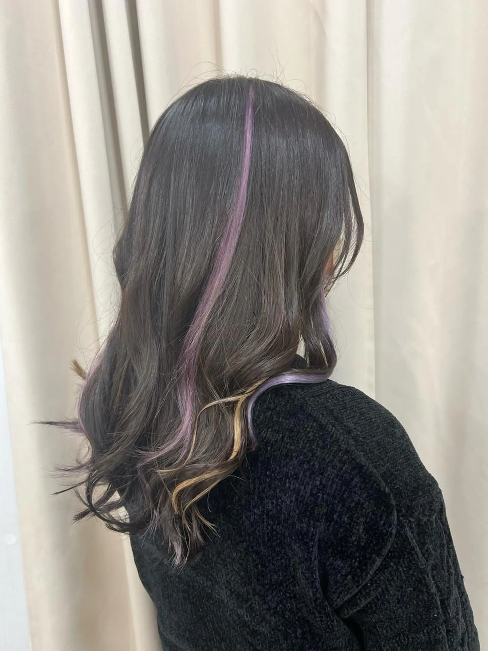 セミロング カラー シールエクステ ベージュカラー パープルカラー エクステ ていねい技術No.1 🌈諏訪 健太のヘアスタイル