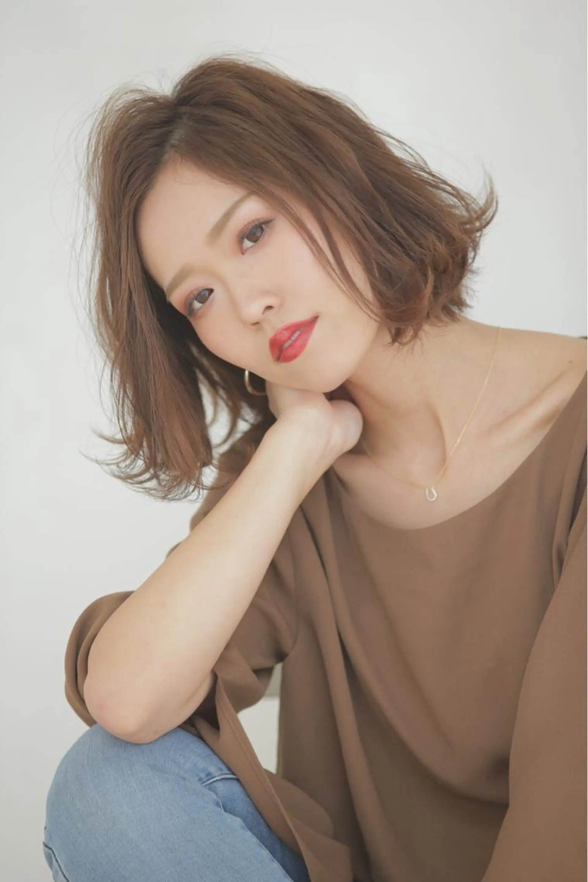 ミディアム カラー ブラウンカラー Lee 甲子園のヘアスタイル