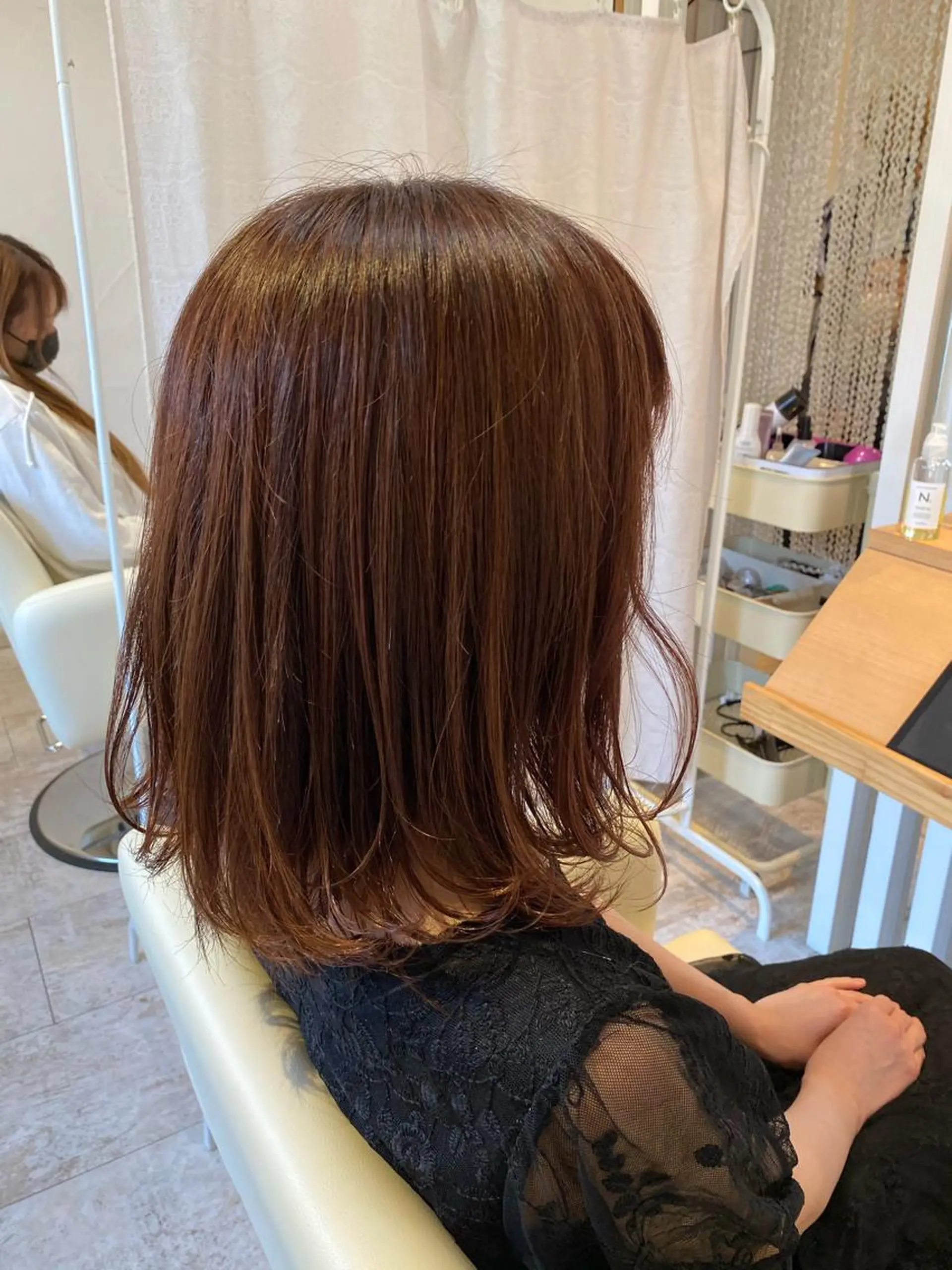 ミディアム カラー ブラウンカラー ピンクカラー ピンクブラウン ブリーチなしWカラー /酸性ストレート河本のヘアスタイル