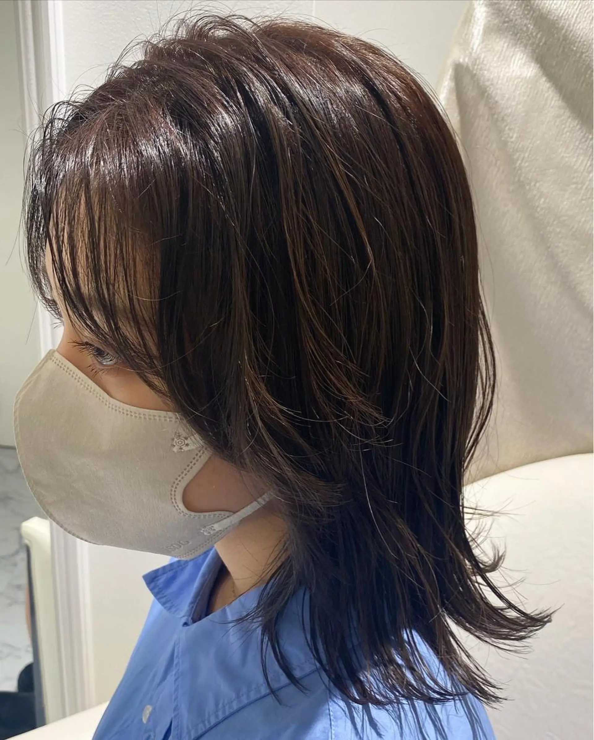 ミディアム カラー ブリーチ ブラウンカラー ブリーチなしカラー 掛川 愛菜のヘアスタイル