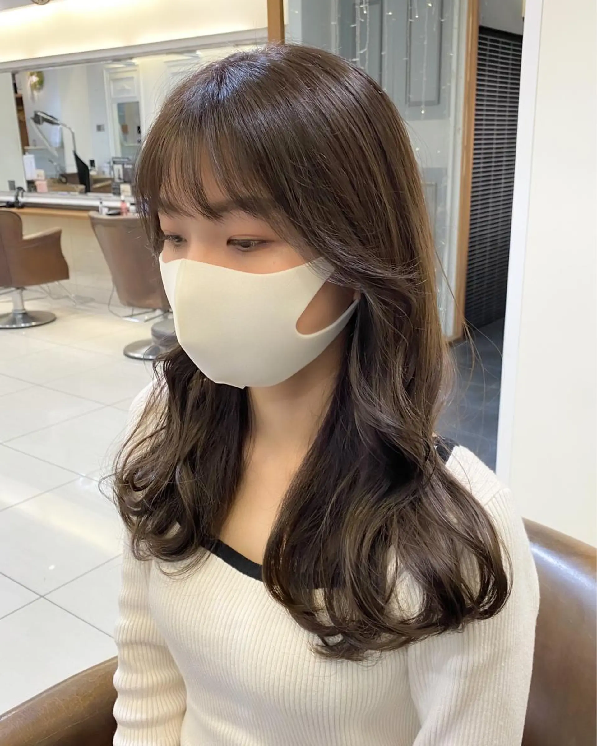 ロング カラー ブラウンカラー 透明感カラー くびれヘア エギョモリ 顔まわりレイヤー カット ヘアカラー トリートメント 横浜/レイヤーカット /韓国ヘア/佐藤記正のヘアスタイル