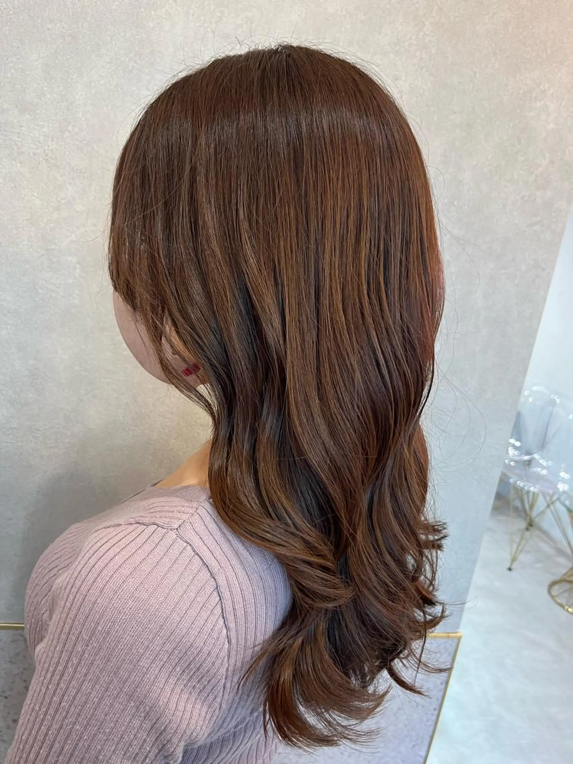 ロング アッシュ オレンジブラウン 顔周りカット 髪質改善 韓国風ヘア Loom.by Sea【新宿】所属・暖色カラー/新宿/韓 国風レイヤー鮫島志穂のヘアスタイル