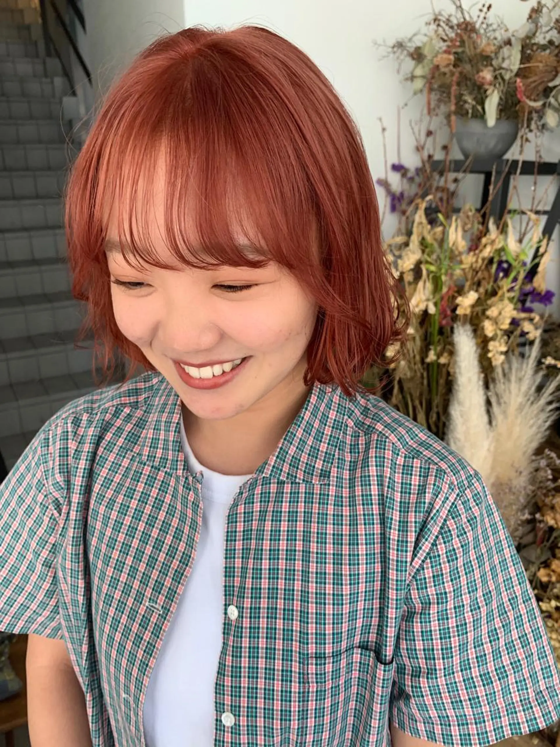 ショート カラー ブリーチ オレンジ ピンクカラー ヘアカラー トリートメント 🎀taro ブリーチなしカラーのヘアスタイル