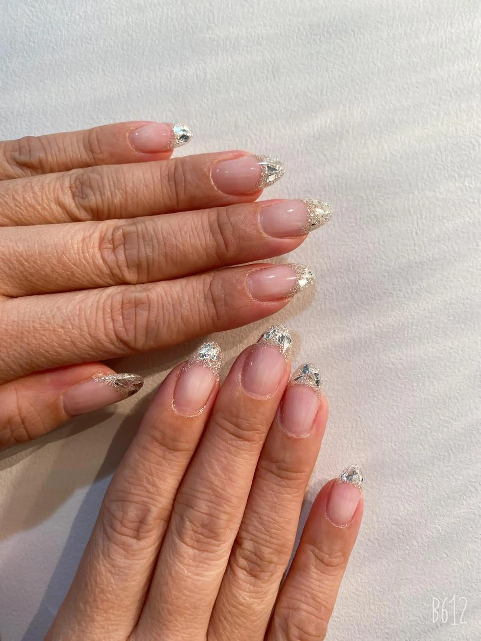 ネイル フレンチネイル ガラスフレンチ キラキラネイル ラメ(グリッター) wooone所属・鶴橋wooone nail.rieのネイルデザイン