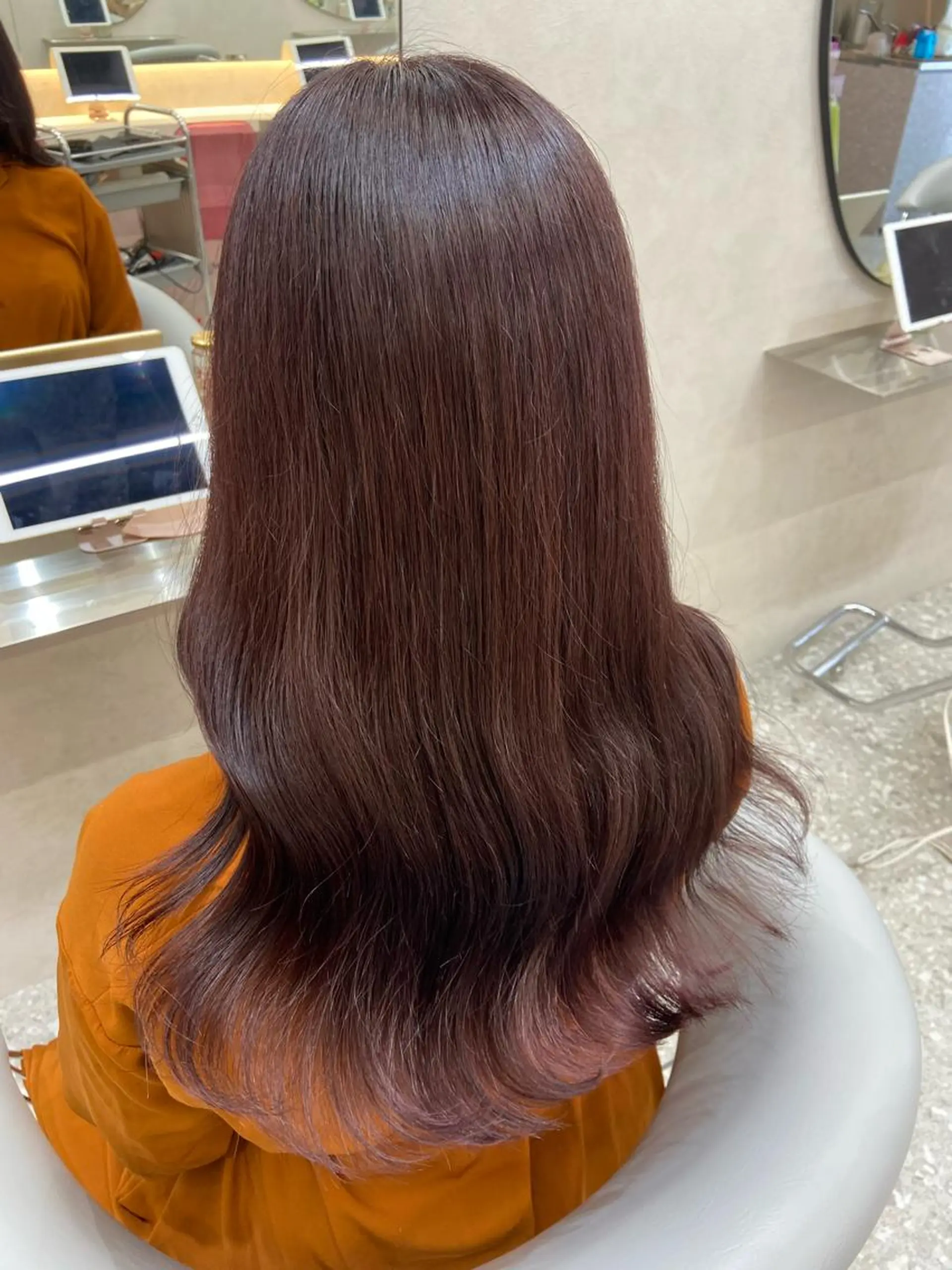 セミロング カラー ブリーチ ダブルカラー ブリーチなしカラー 韓国風ヘア 新宿/韓国ヘア 中明度カラー/かやのヘアスタイル