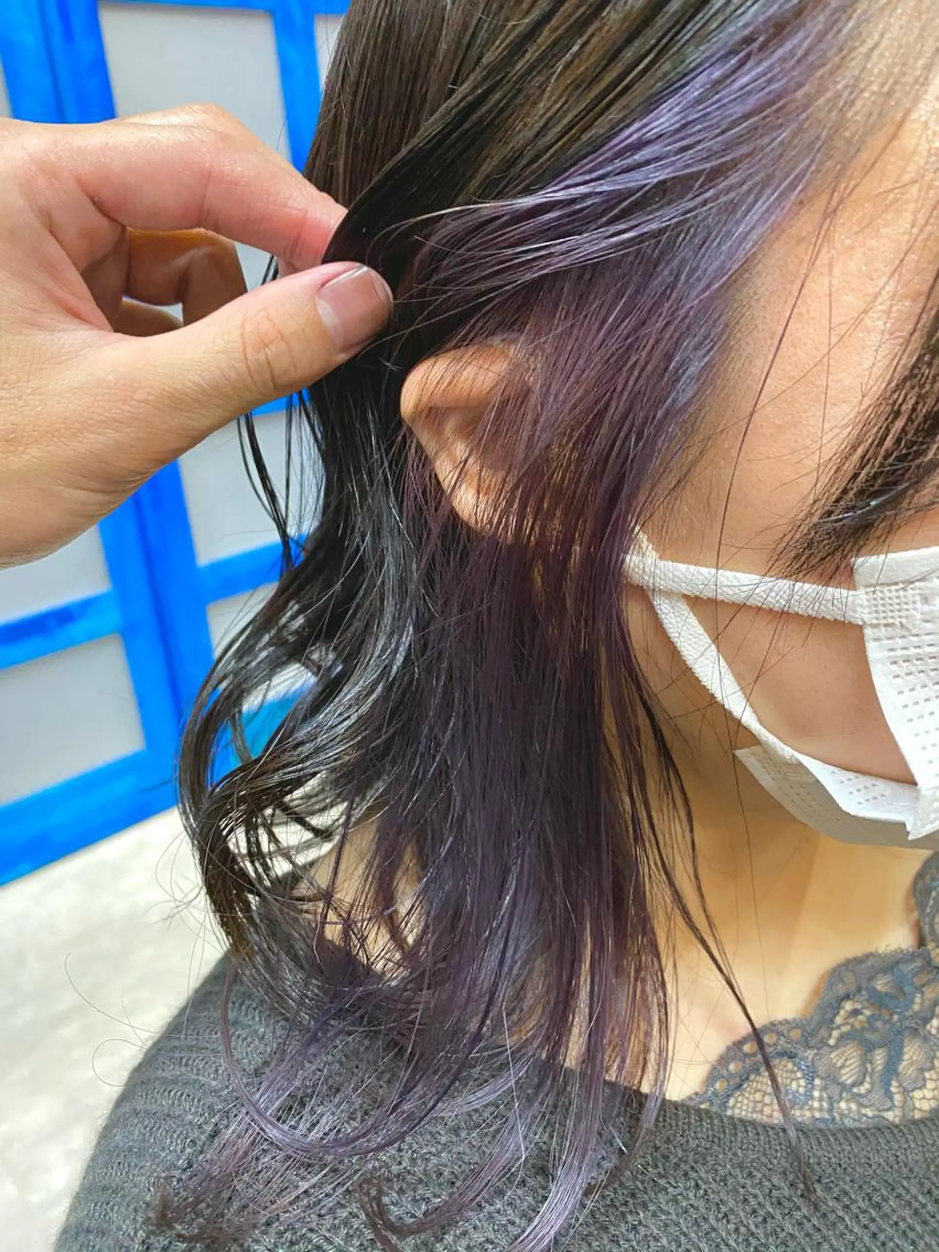 ミディアム アッシュ パープルカラー カット ヘアカラー トリートメント SABO 草薙店【サボ】所属・🍃ボブ&ショート 特化🍃髪質改善🍃のヘアスタイル