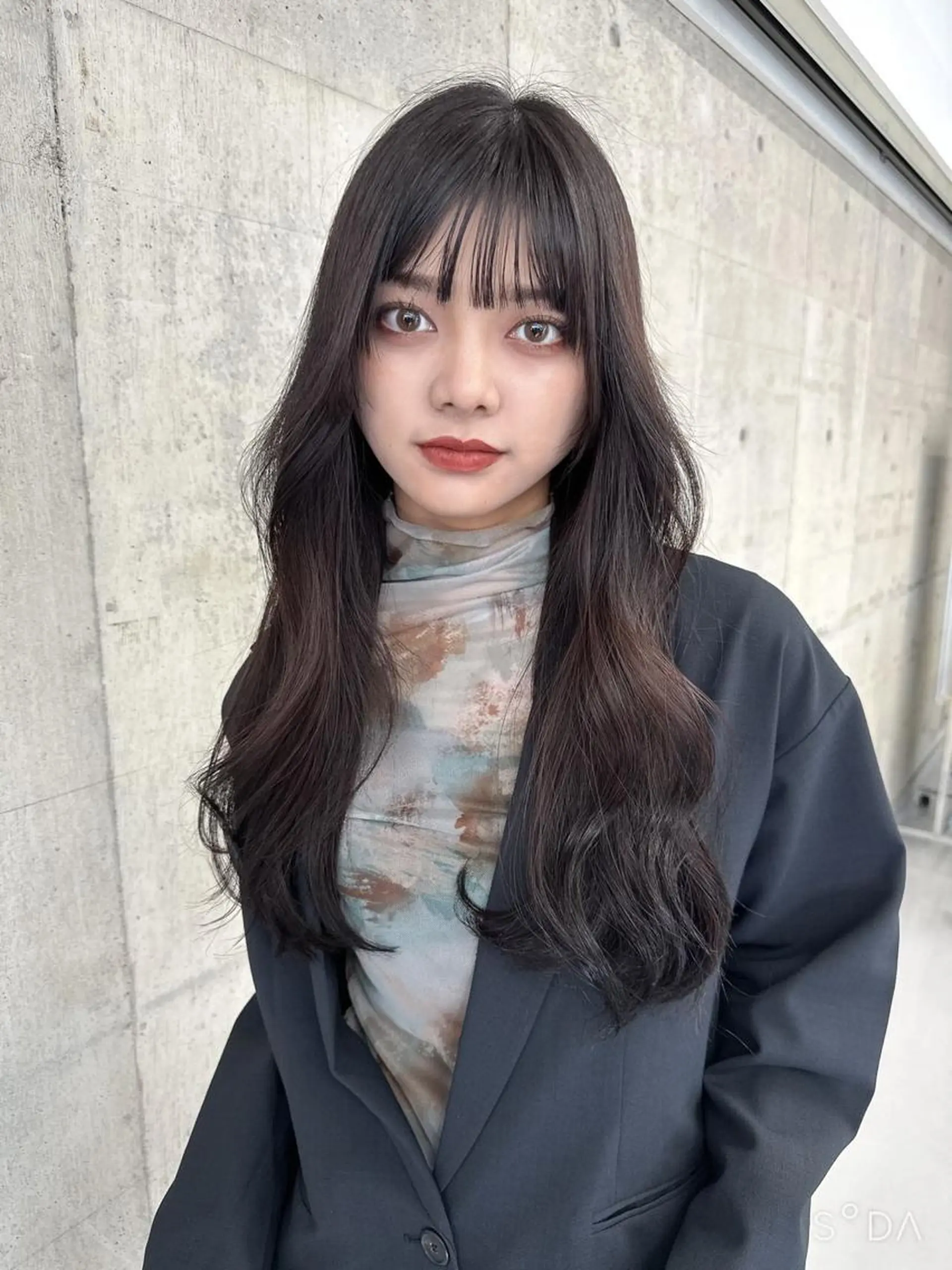 ロング 韓国風ヘア レイヤーカット ブリーチなしダブル カラー縮毛矯正　下野のヘアスタイル