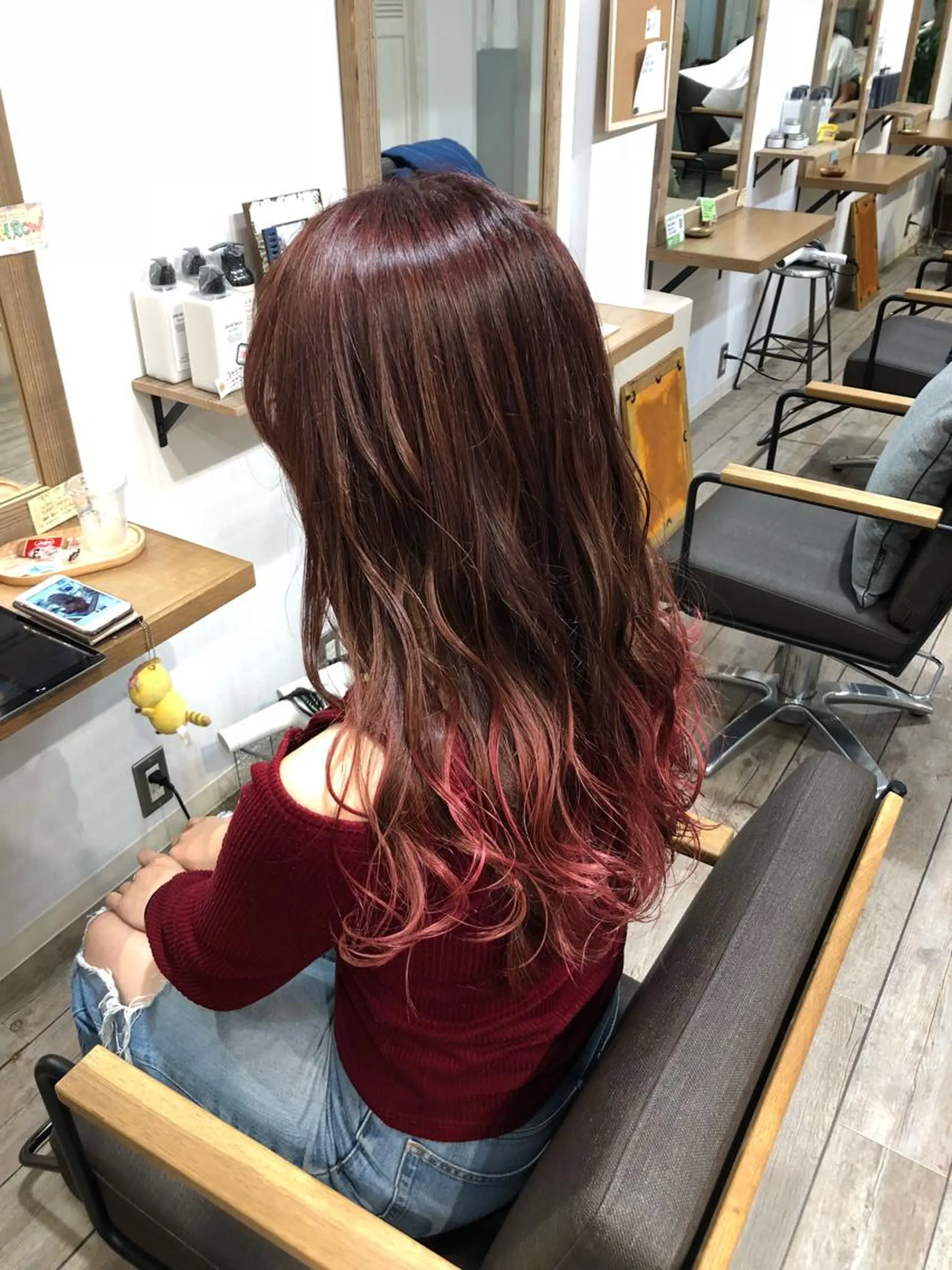 セミロング カラー ヘアアレンジ カシス グラデーションカラー ピンクカラー 顔周りcut・ご相談 ＝新宿しずく🇰🇷のヘアスタイル