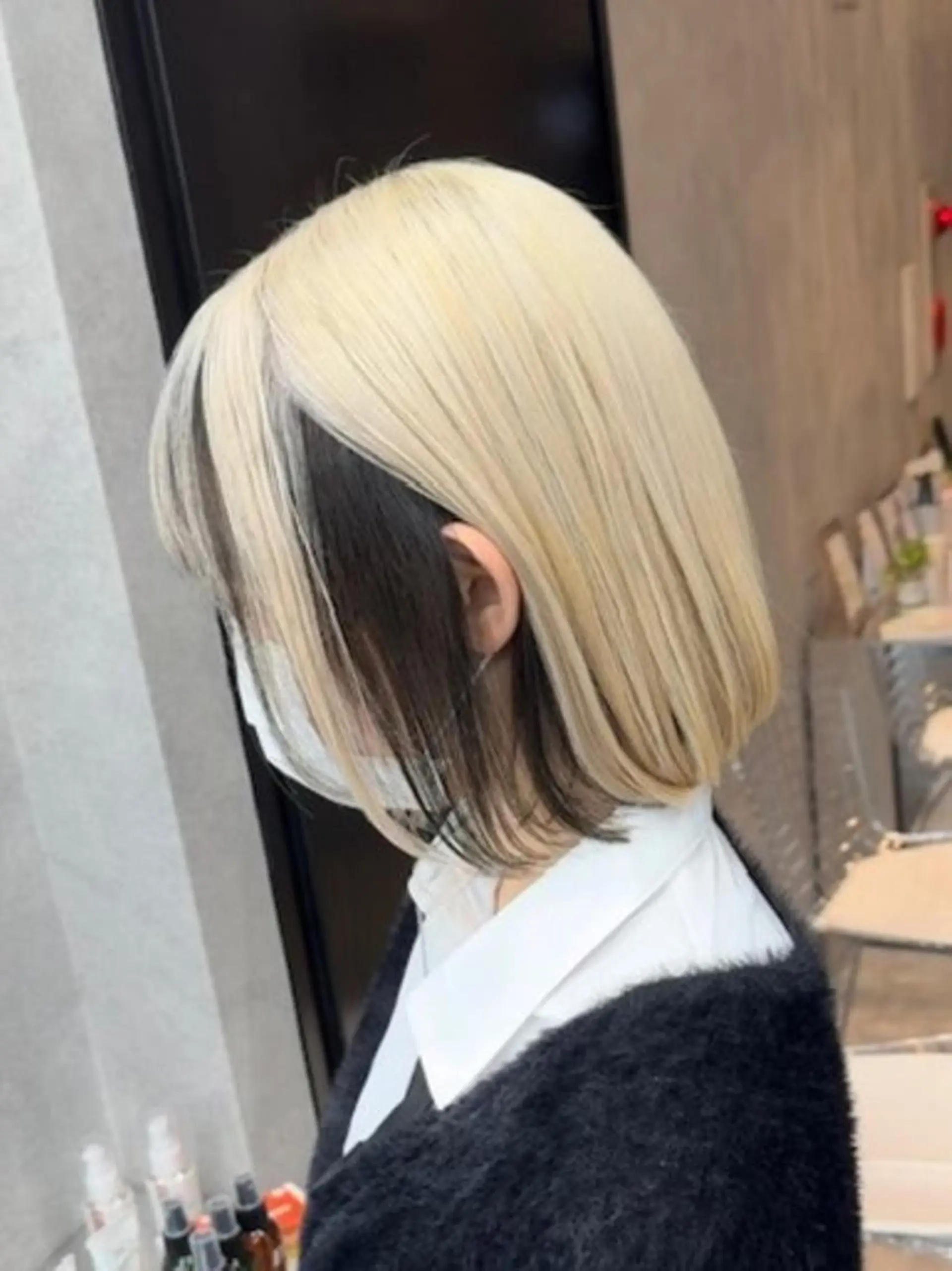 ミディアム ショートボブ ボブ ハイライト 髪質改善 縮毛矯正 ヘアカラー ヘアセット ミルクティーベージュ 近鉄奈良駅　向田のヘアスタイル