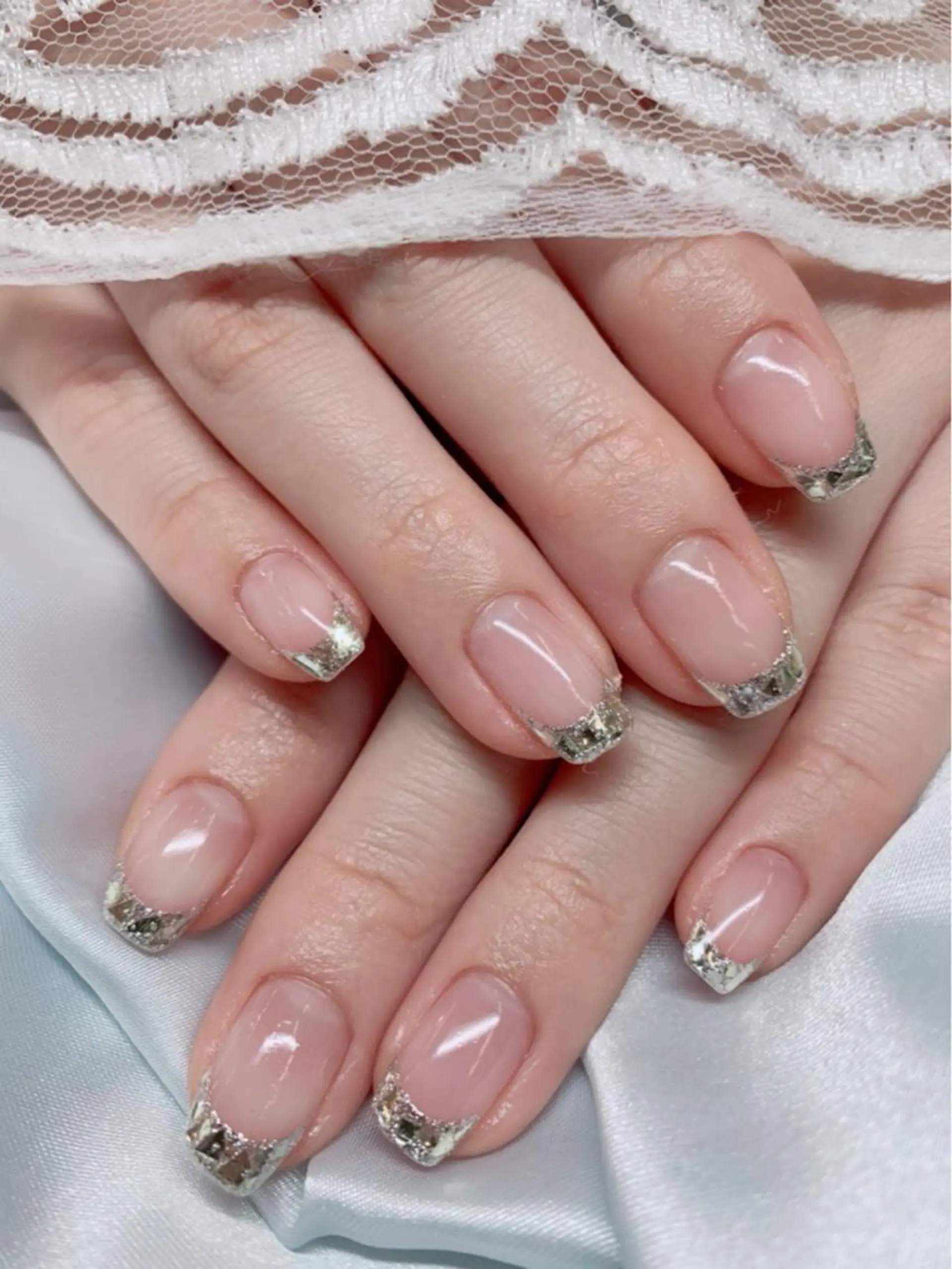 ネイル フレンチネイル ジェルネイル ガラスフレンチ キラキラネイル ハンドネイル フットネイル T. kayoのネイルデザイン