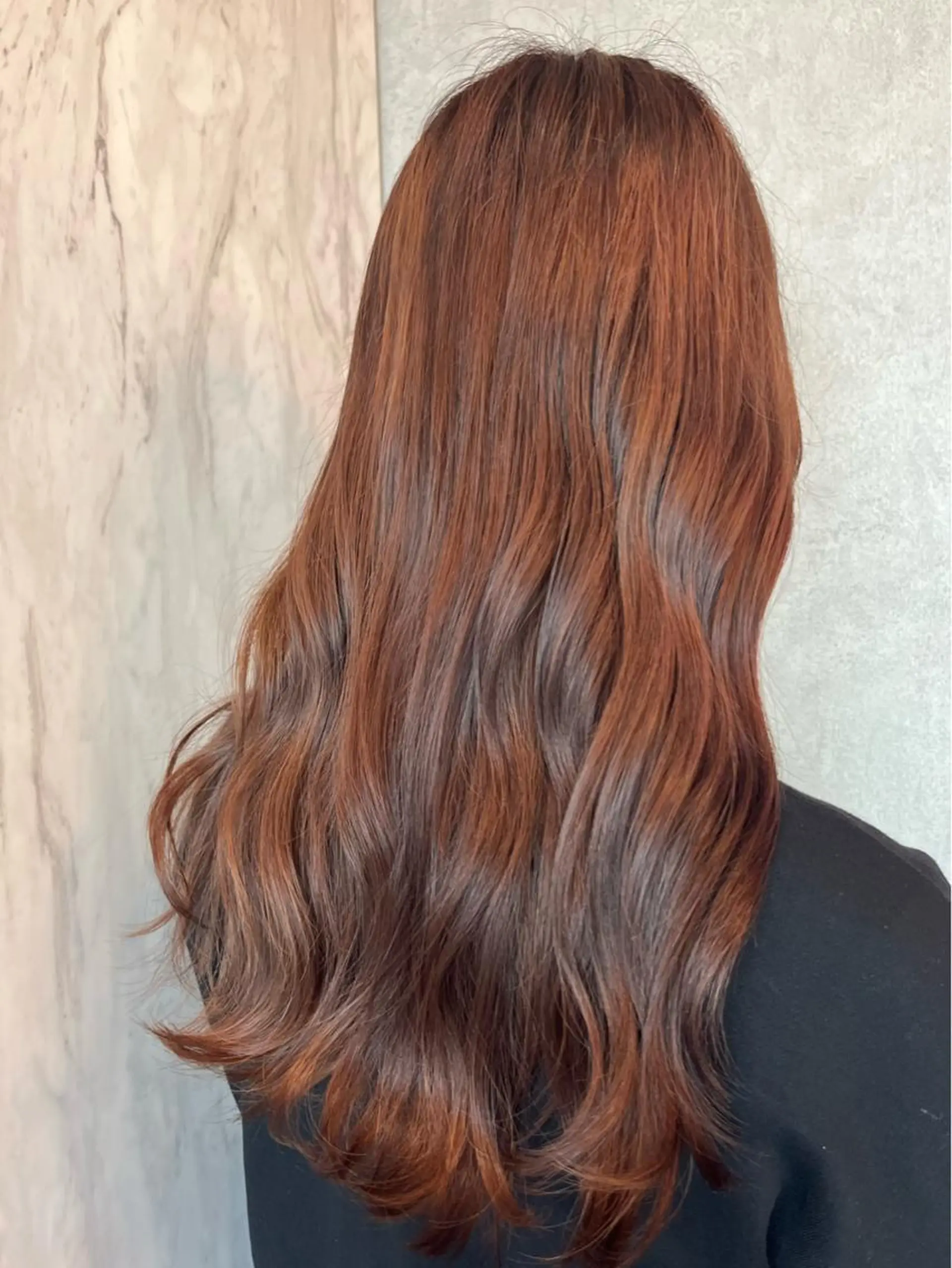 ロング アッシュ オレンジブラウン 顔周りカット 髪質改善 韓国風ヘア Loom.by Sea【新宿】所属・暖色カラー/新宿/韓 国風レイヤー鮫島志穂のヘアスタイル