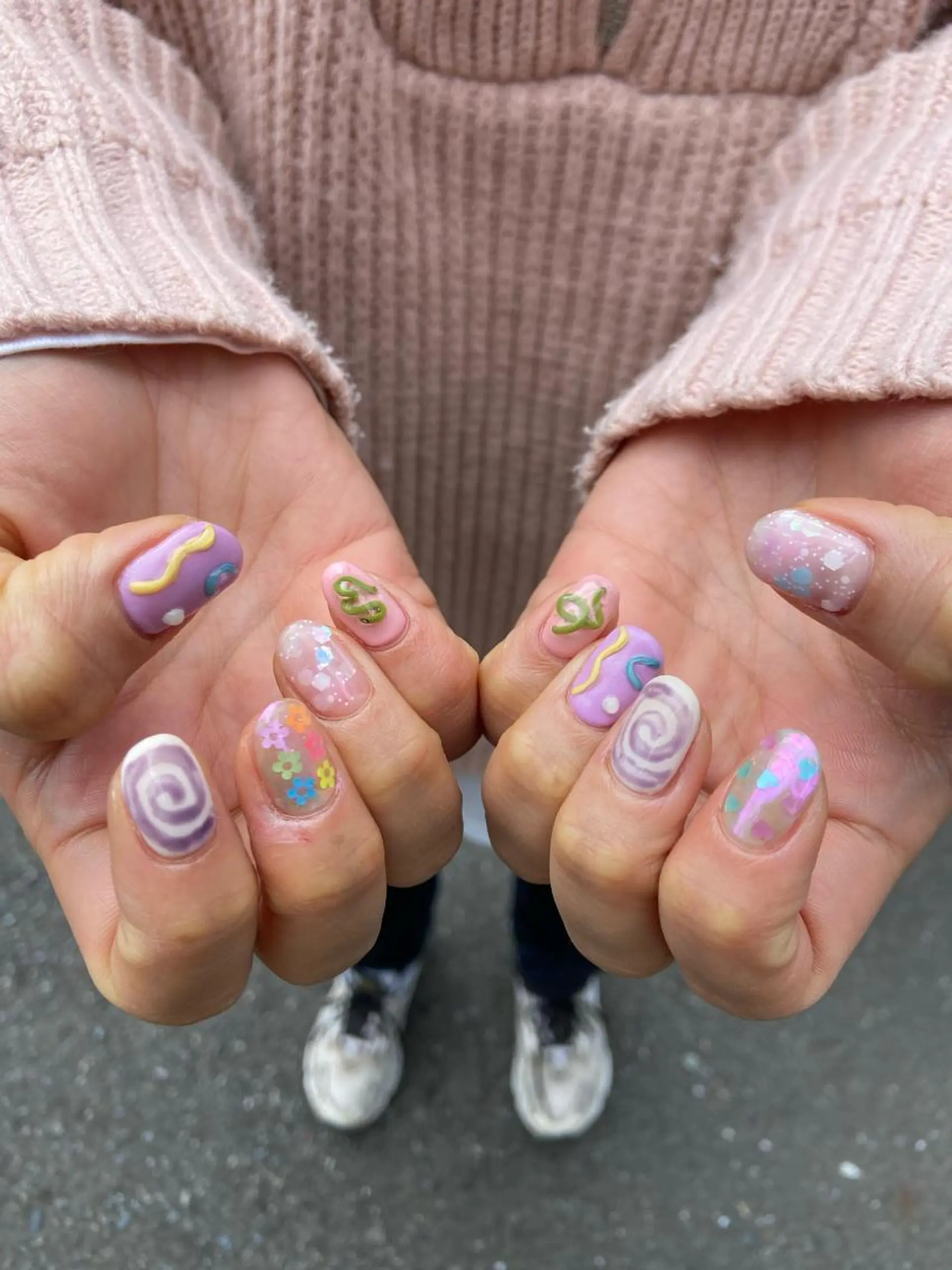 ネイル オーロラネイル ハート パステルネイル ピンク . unffのネイルデザイン