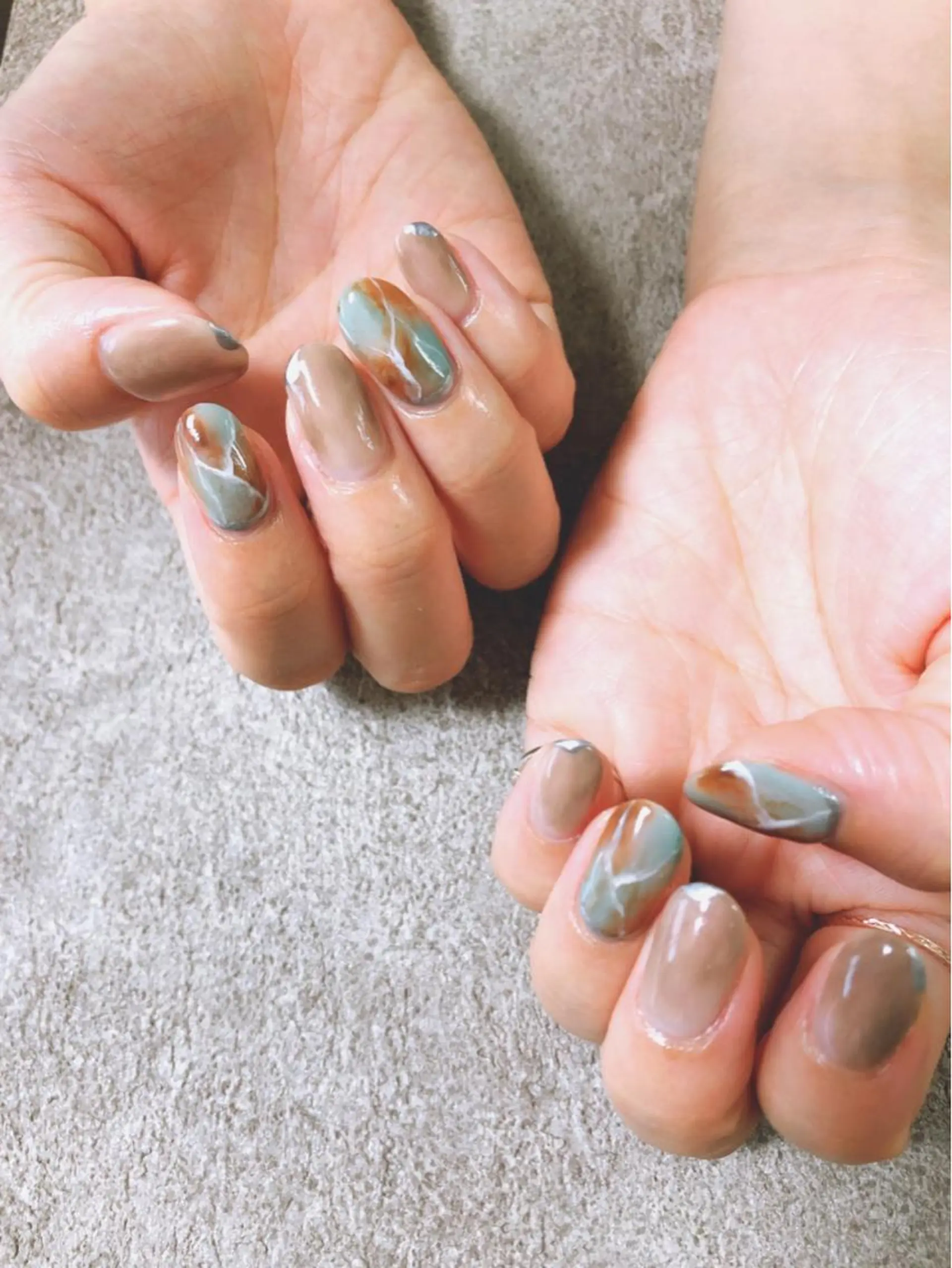 ネイル ブルー ブラウン 夏ネイル kiki nail 二子玉川のネイルデザイン