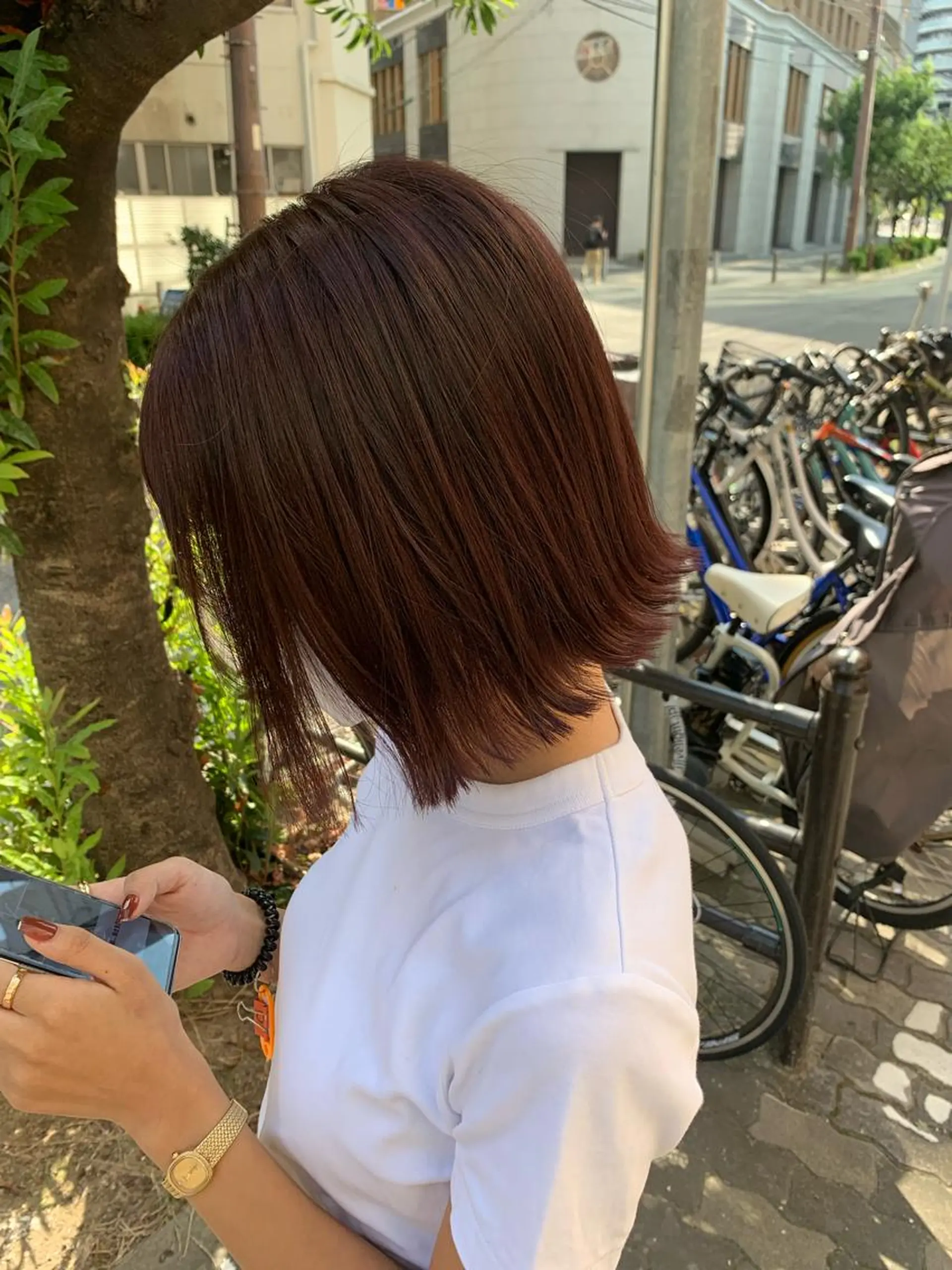ミディアム カラー オレンジ 片平 帆香のヘアスタイル