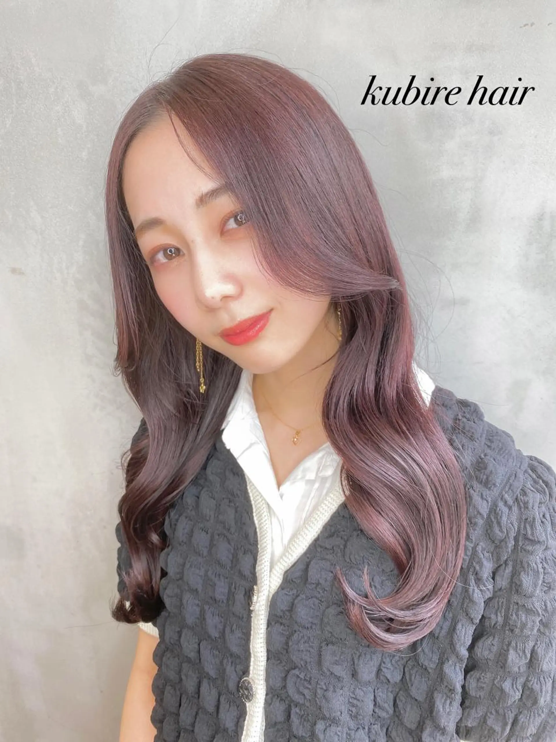 ロング カラー バイオレットカラー くびれヘア ヨシンモリ 韓国風ヘア レイヤーカット カット ヘアカラー トリートメント 韓国レイヤー/ミルク ティー🦋高橋　暖のヘアスタイル