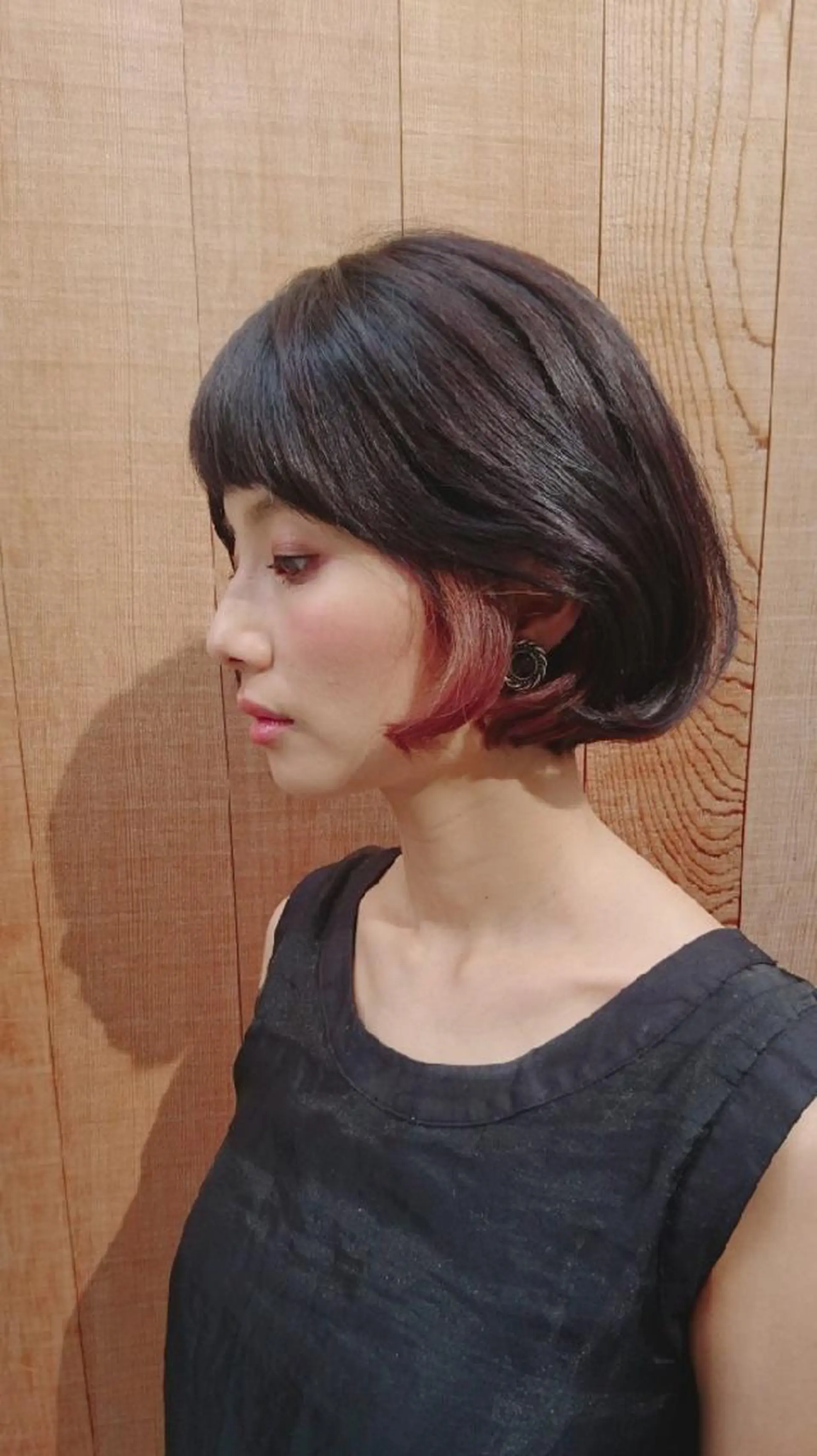 ミディアム カラー 黒髪 インナーカラー ピンクカラー ボブ 松永 あきこのヘアスタイル