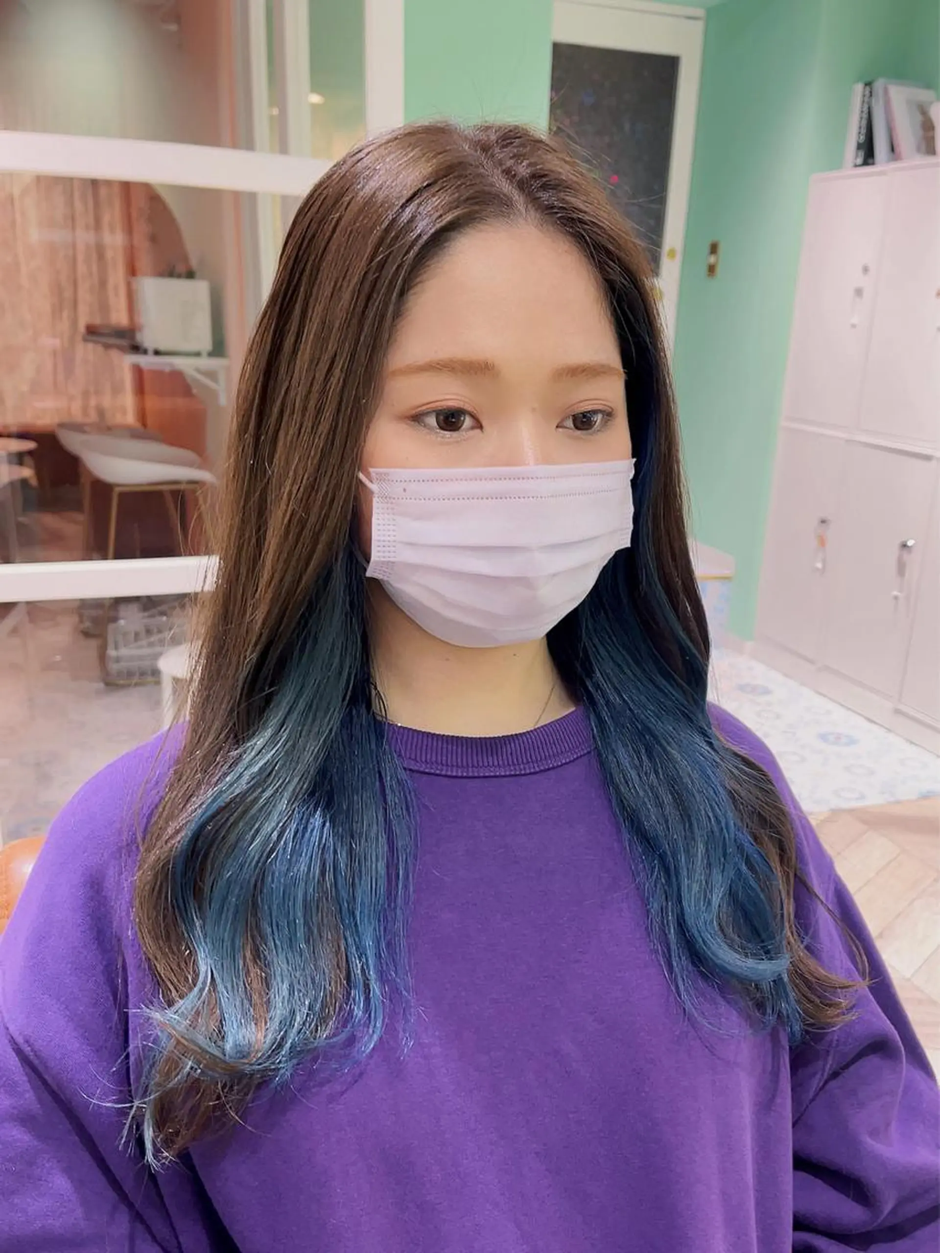 ロング カラー ブルーカラー インナーカラー ネイビーカラー 髪質改善カラー☆ ヘアアレンジmiyuのヘアスタイル