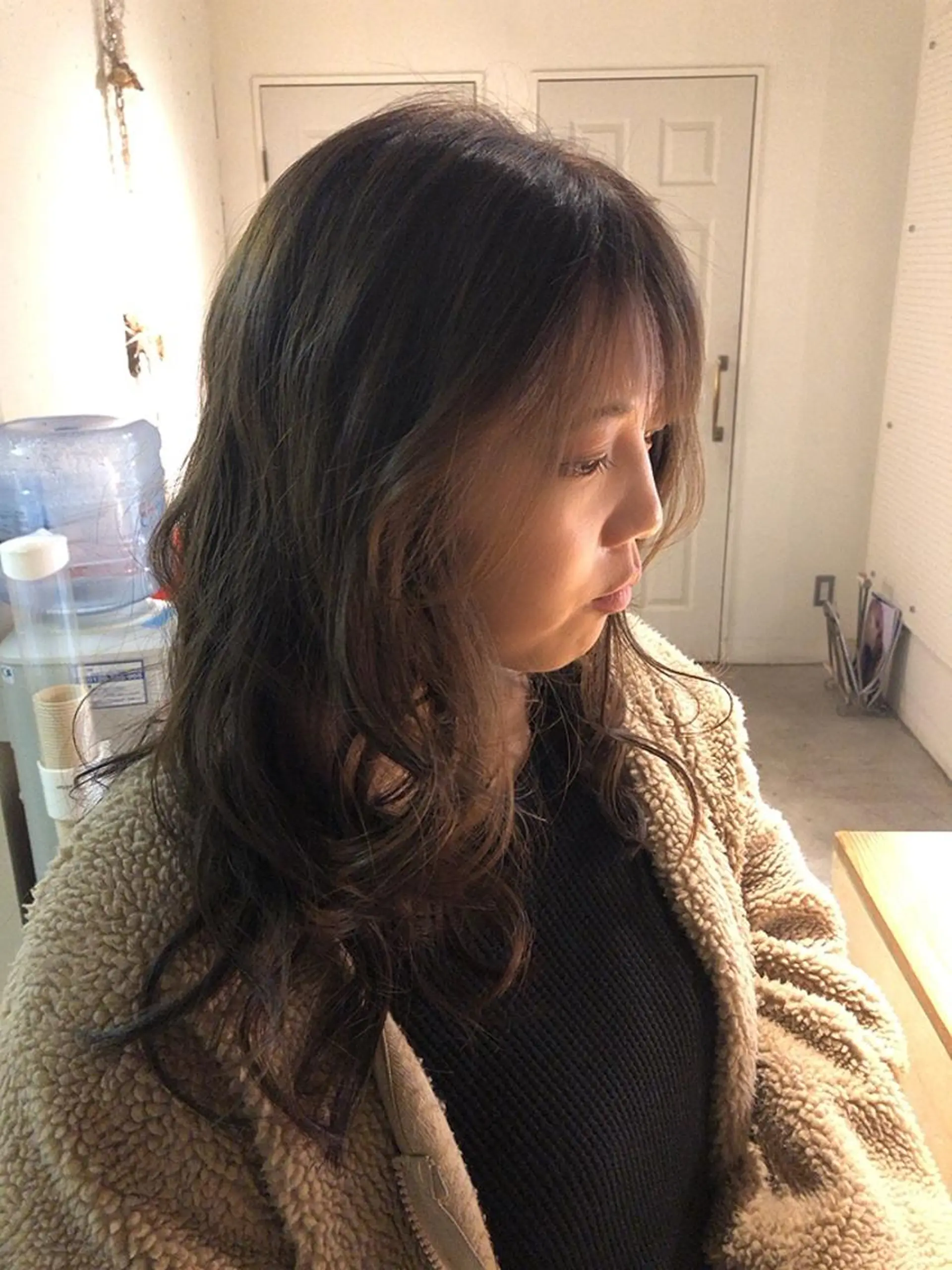 セミロング カラー ベージュカラー ミルキーベージュ パーマ美容師 hanaのヘアスタイル