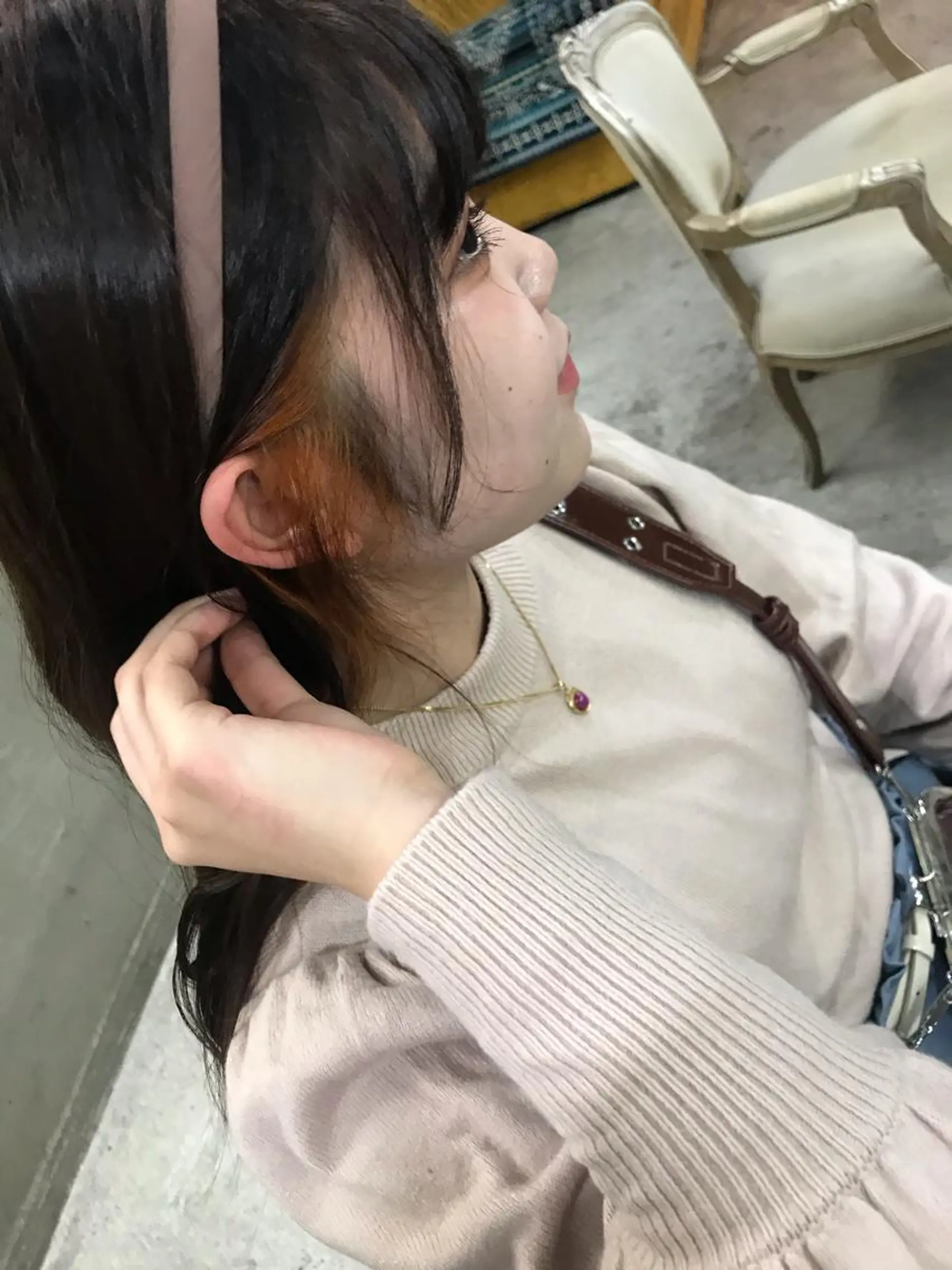 ロング カラー ヘアアレンジ ダブルカラー イヤリングカラー オレンジ お任せヘア☘️☘️ 及川渚のヘアスタイル