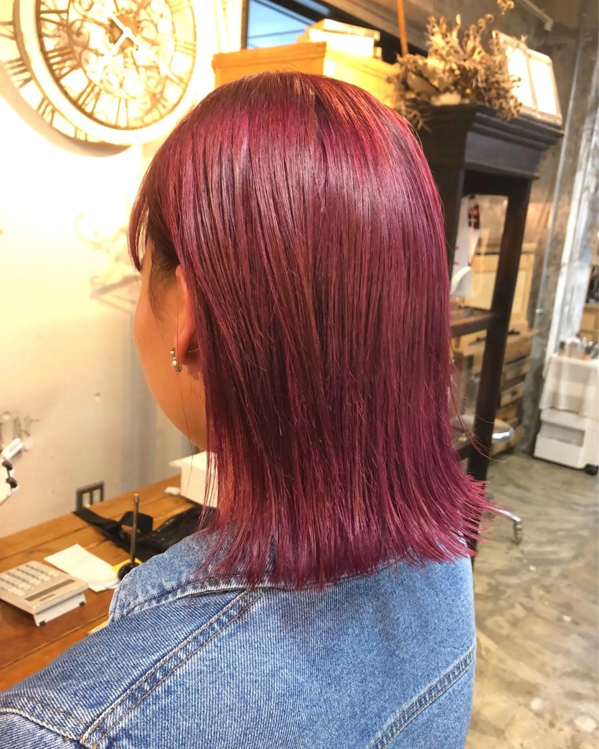 ミディアム カラー ボルドーカラー ピンクカラー Pia hair Design Yakuin所属・Pia ツボイ ケイタのヘアスタイル