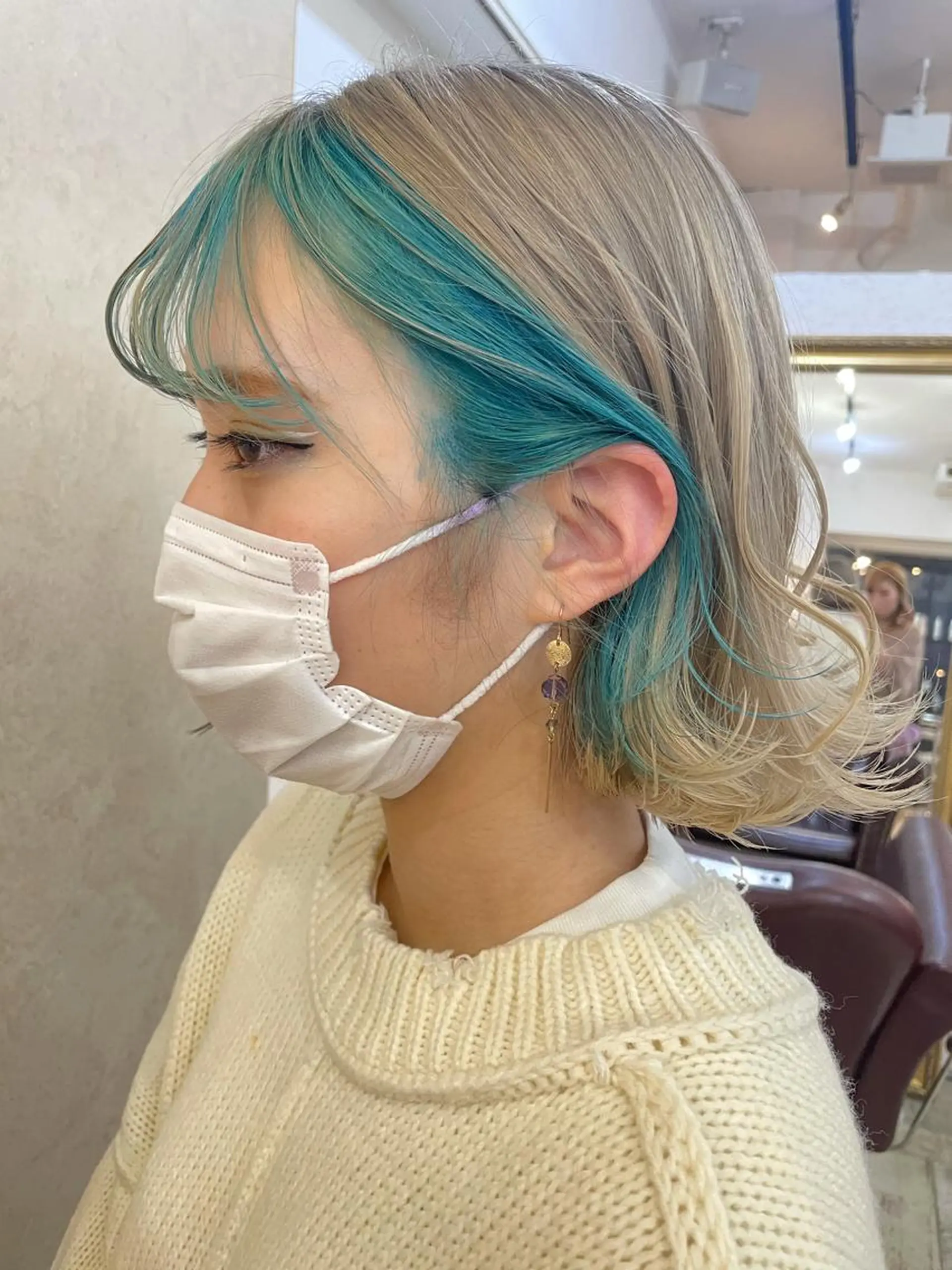 セミロング カラー ヘアアレンジ ミストバング エメラルドグリーン  フェイスフレーミング ヘアカラー トリートメント 🦋高瀬寛菜🦋 韓国/ブリーチのヘアスタイル