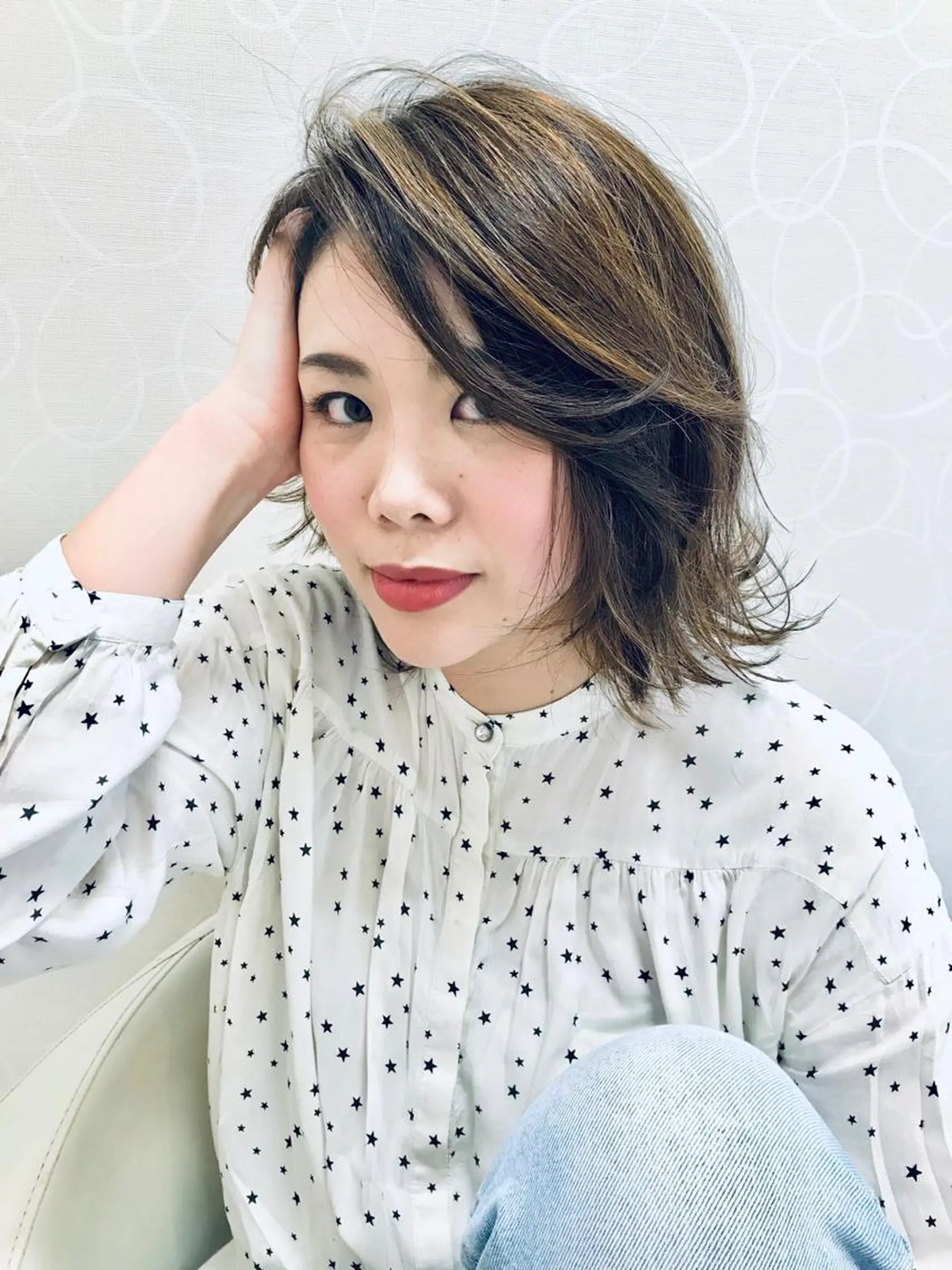 ミディアム カラー ハイライトカラー ハイライト ママ美容師 ＊ヒマワリのヘアスタイル