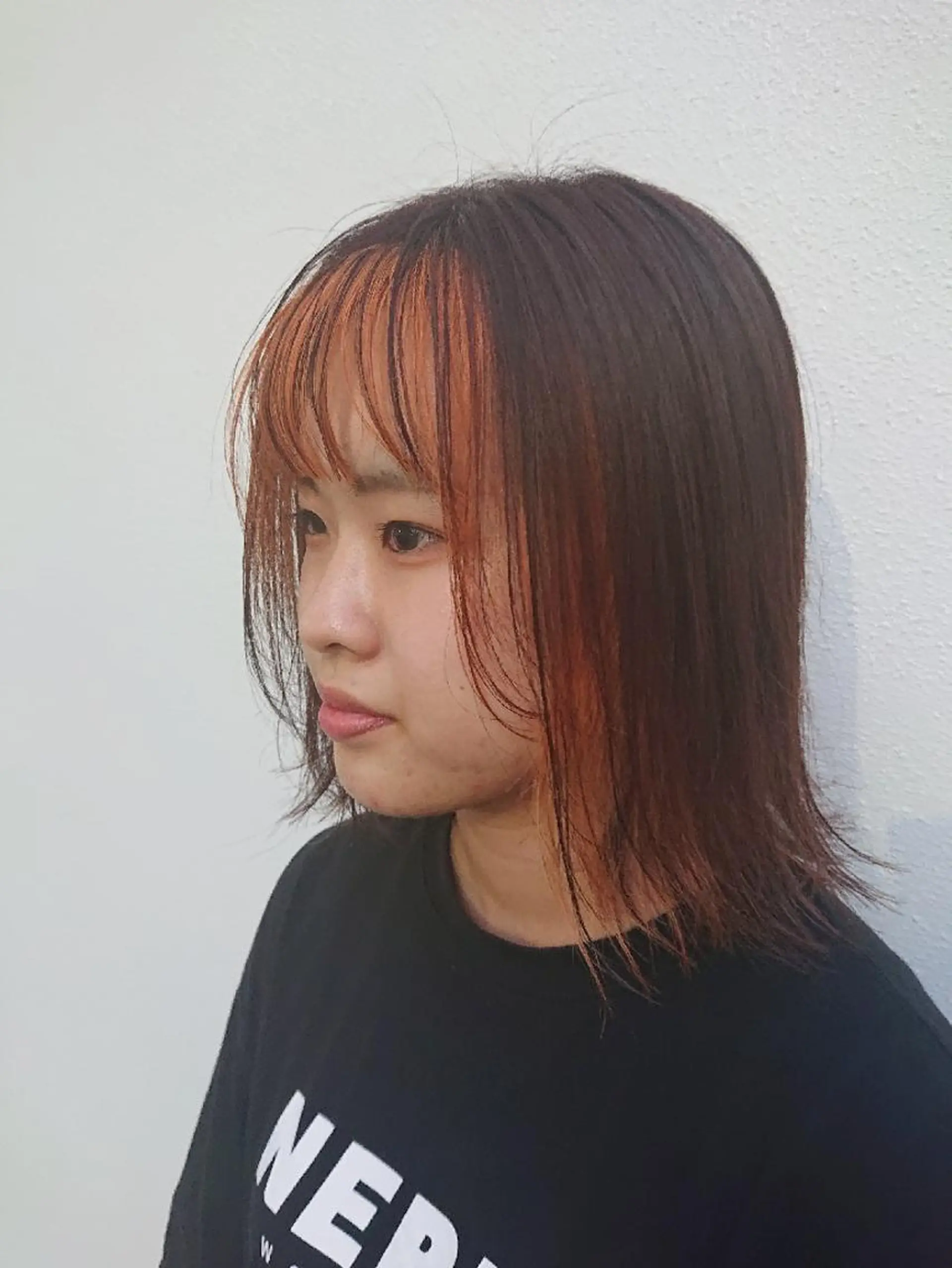 ミディアム カラー ミストバング ブラウンカラー  フェイスフレーミング オレンジ オレンジブラウン 「sumi」Hair  Design所属・「sumi」 AMIのヘアスタイル