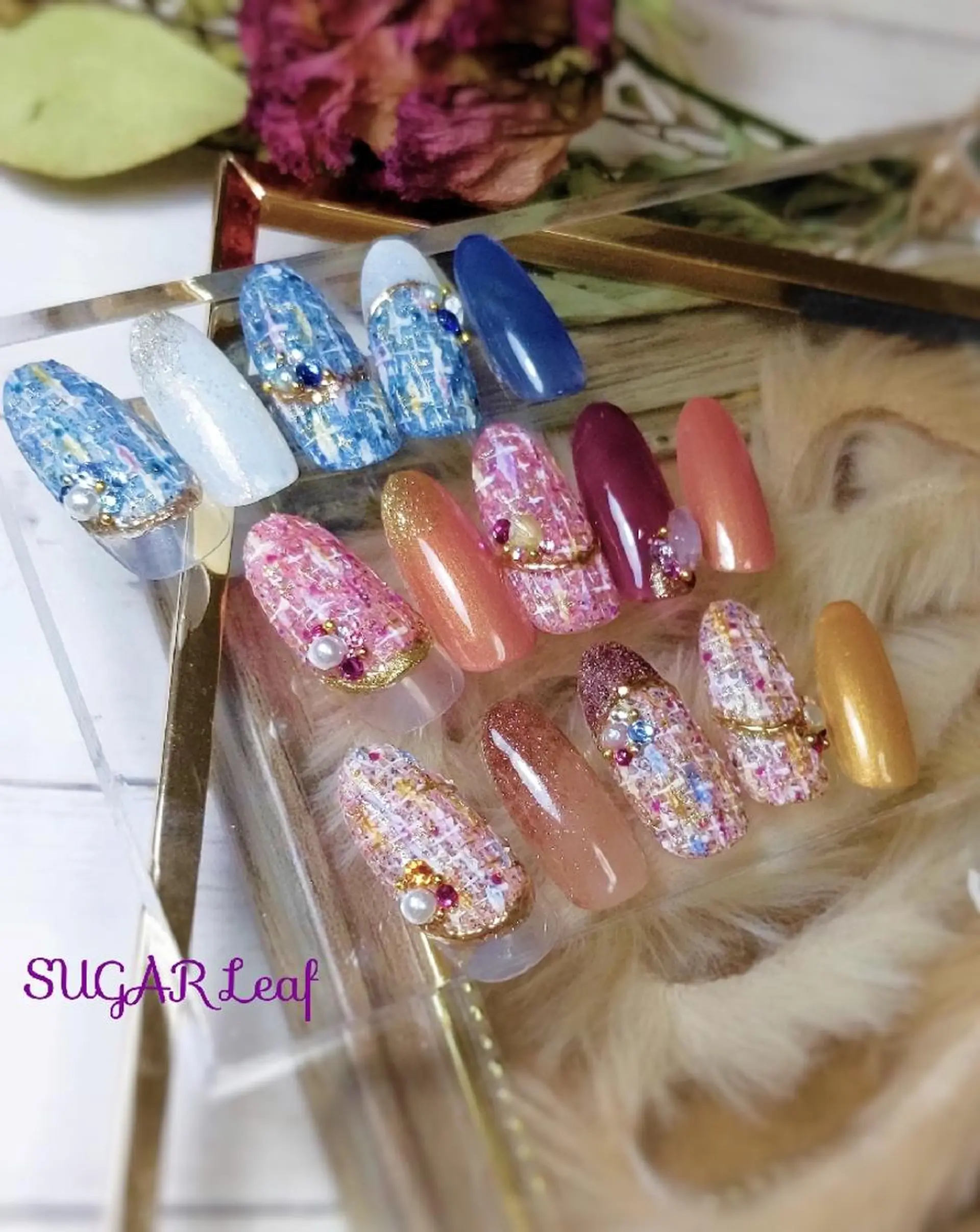 ネイル アートネイル ツイードネイル ハンドネイル SUGAR Leafのネイルデザイン