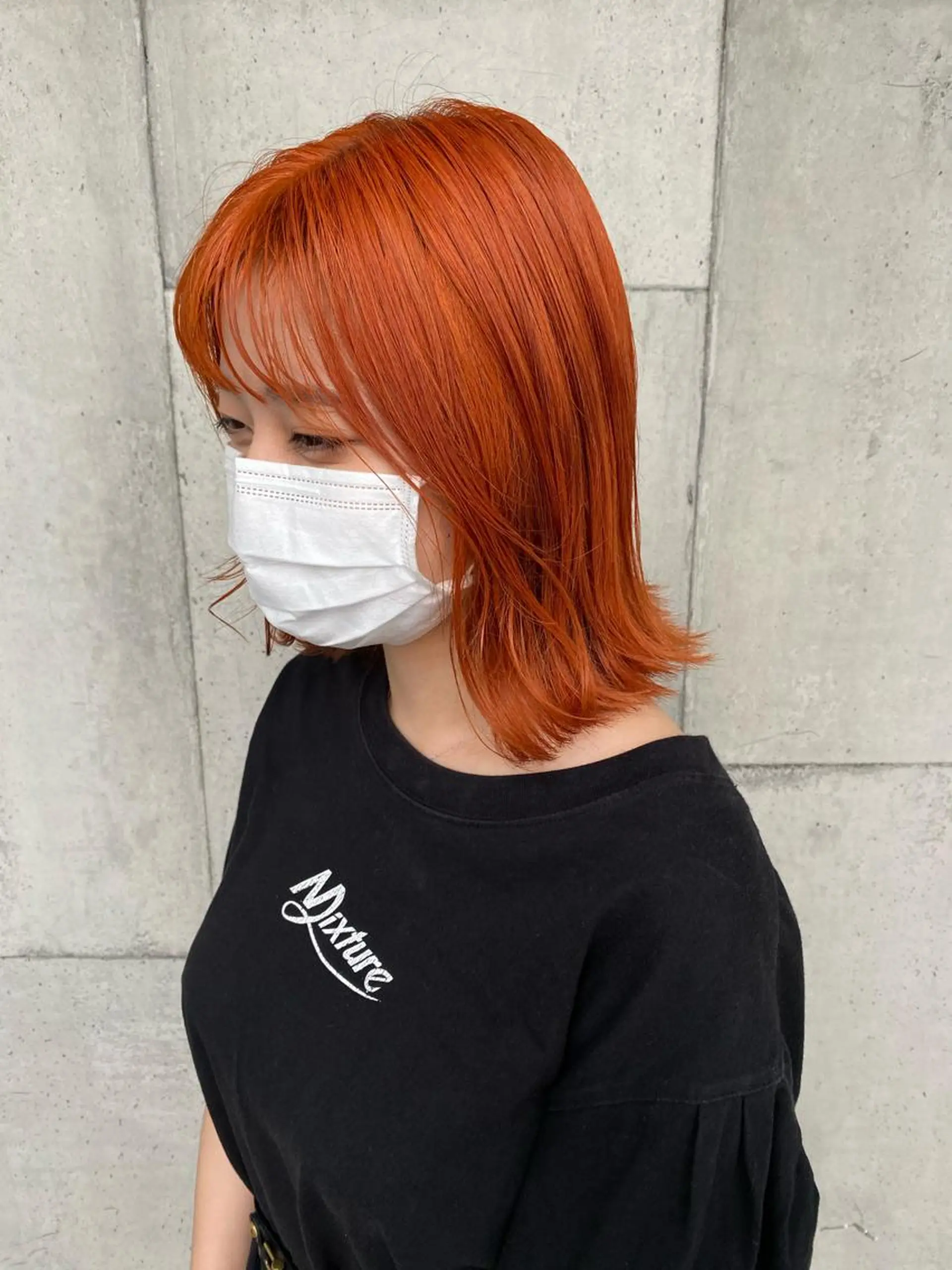 ミディアム カラー 切りっぱなしボブ オレンジ ボブ hair  space Atoz所属・東 寛道のヘアスタイル