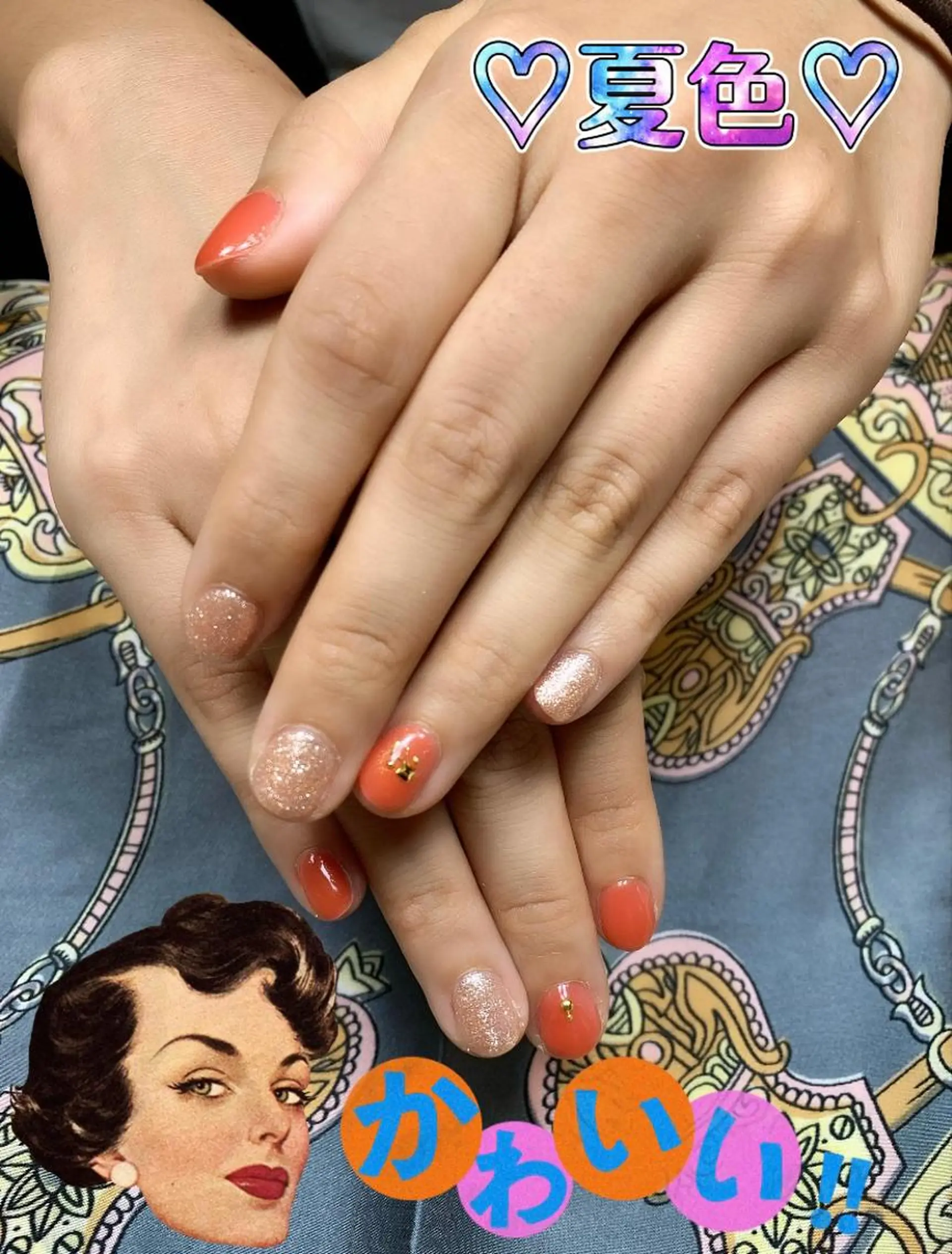 ネイル ゴールド ラメ(グリッター) オレンジ Nail Salon R.N アールドットエヌ所属・R.N アールドットエヌのネイルデザイン