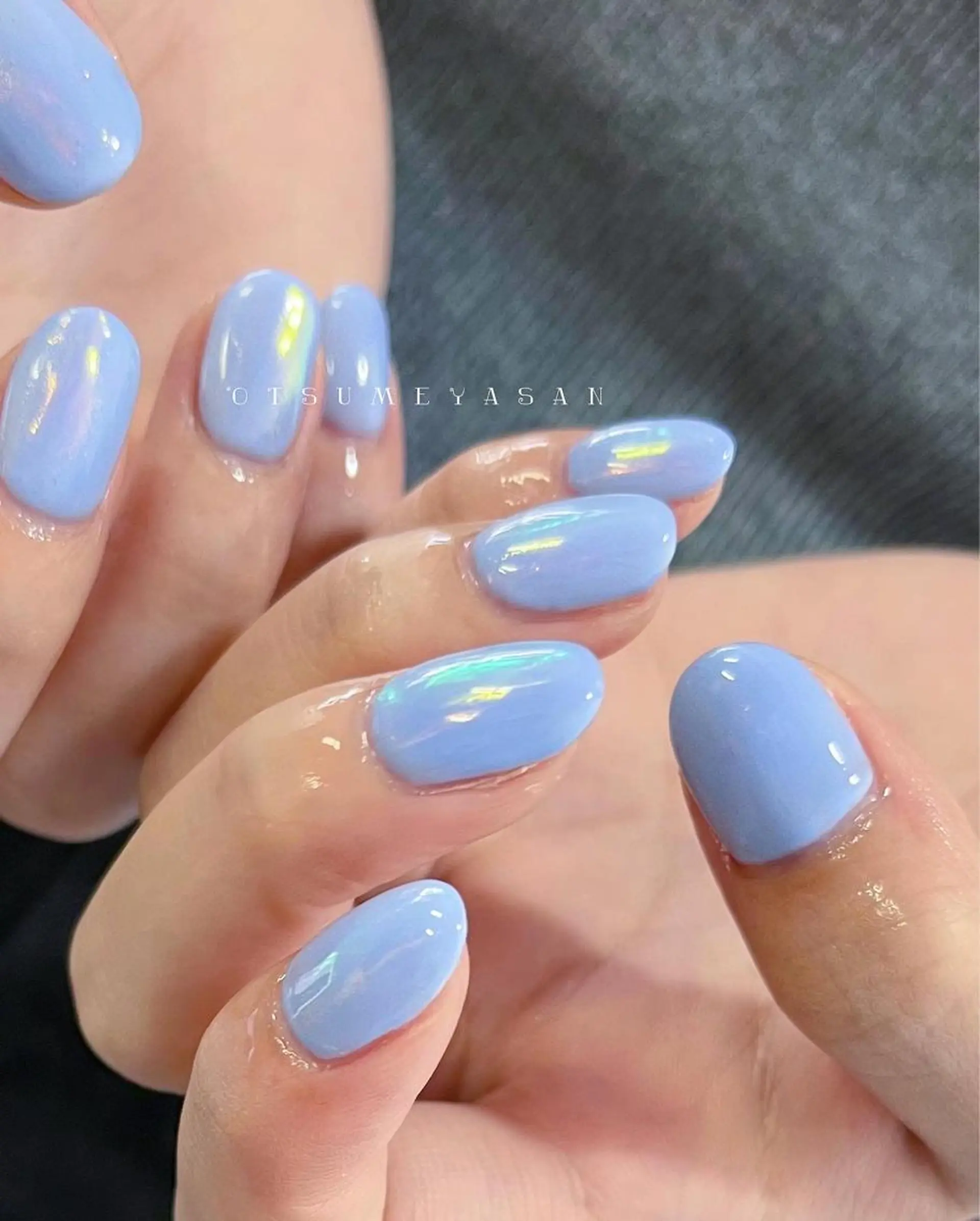 ネイル 韓国ネイル 水色 ミラーネイル 夏ネイル otsumeyasan所属・わたなべ ちかのネイルデザイン