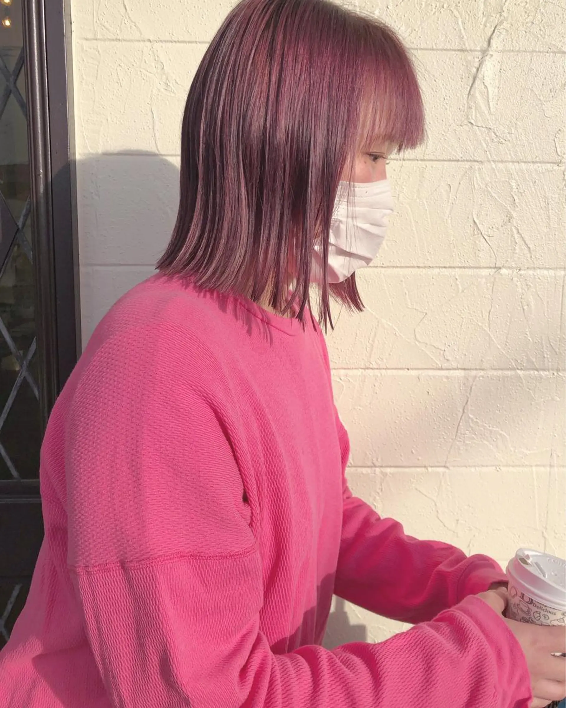 ミディアム カラー ブリーチ ピンクカラー バイオレットカラー ヘアカラー 江原 彩華のヘアスタイル