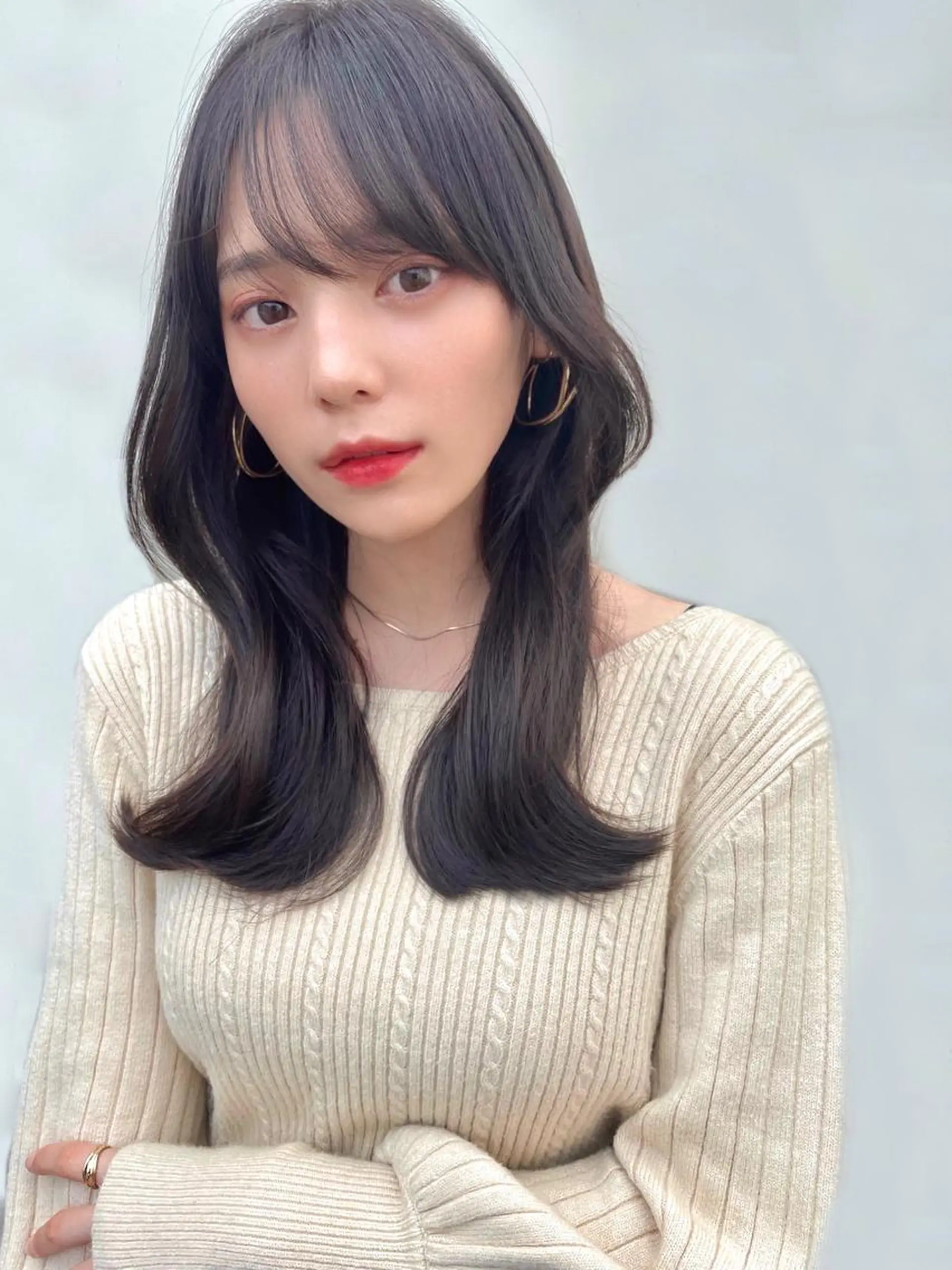 セミロング くびれヘア カット トリートメント 【韓国ヘア×透明感 カラー】笹谷 莉未のヘアスタイル