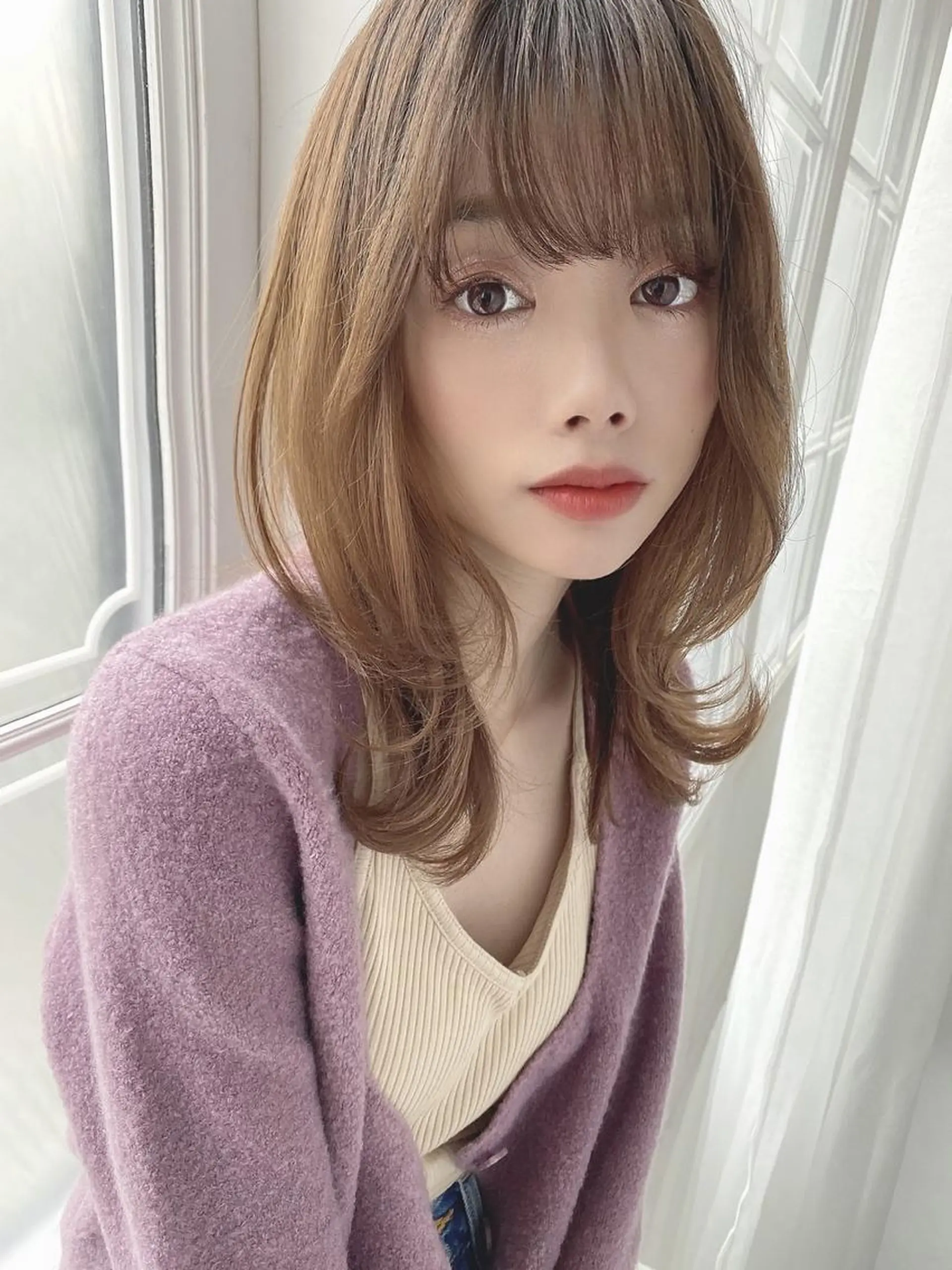 セミロング カラー ヘアアレンジ くびれヘア 韓国風ヘア ❣️韓国レイヤー ❣️渡部晃輝のヘアスタイル