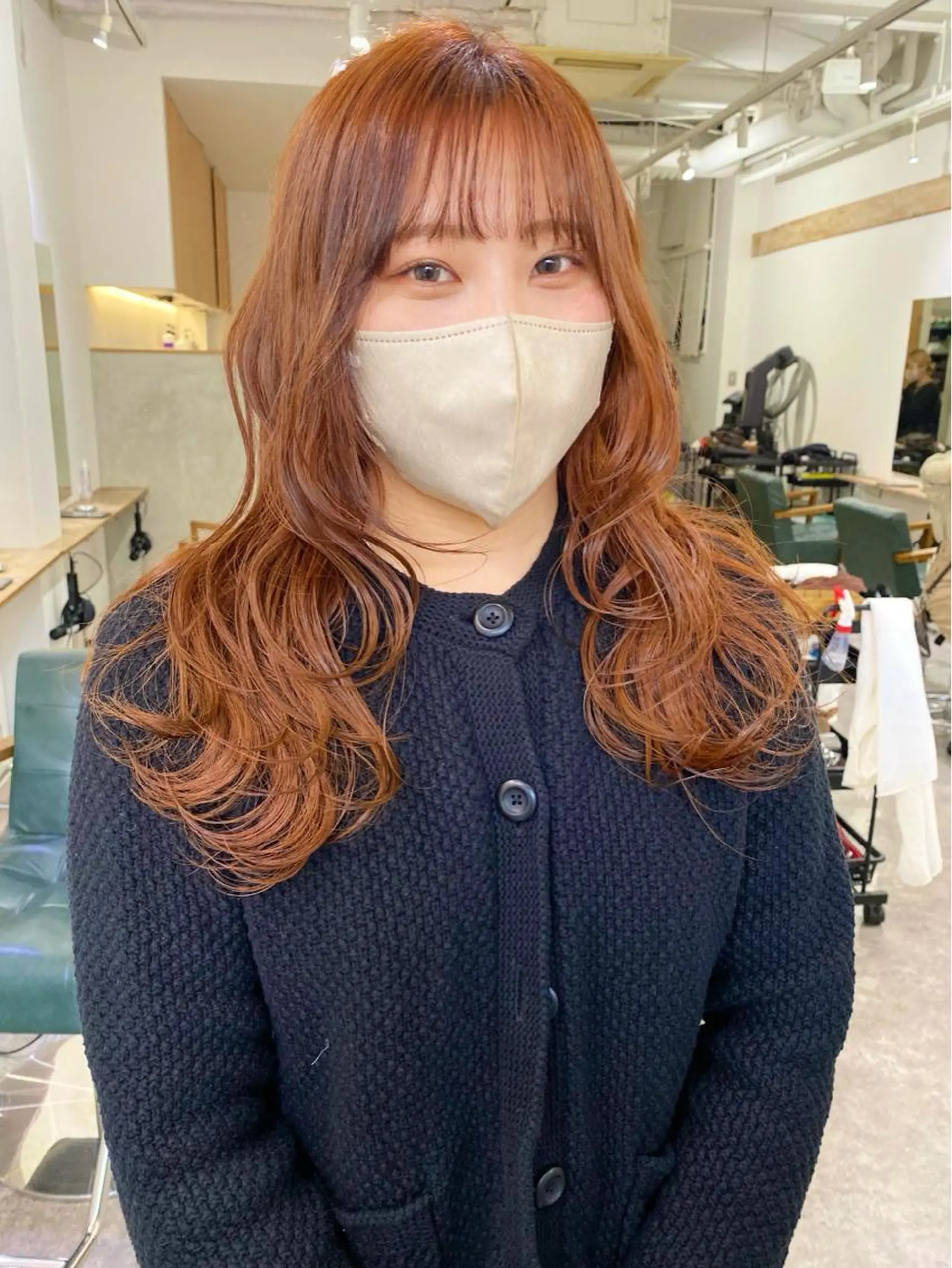 ロング カラー ロングレイヤー ブラウンカラー オレンジ オレンジブラウン レイヤーカット カット ヘアカラー トリートメント 森貴裕/ベージュ/ パーマ/オリーブのヘアスタイル