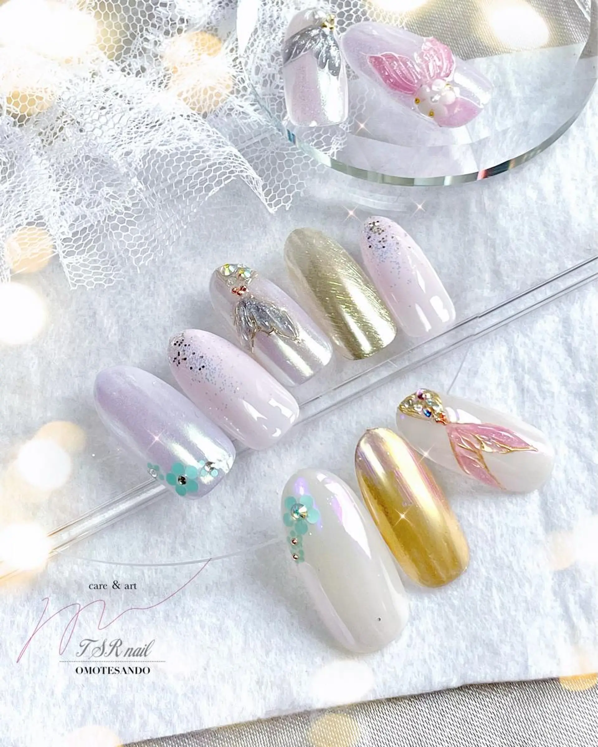 ネイル 持ち込み ストーンネイル 夏ネイル 爪咲 りり花のネイルデザイン