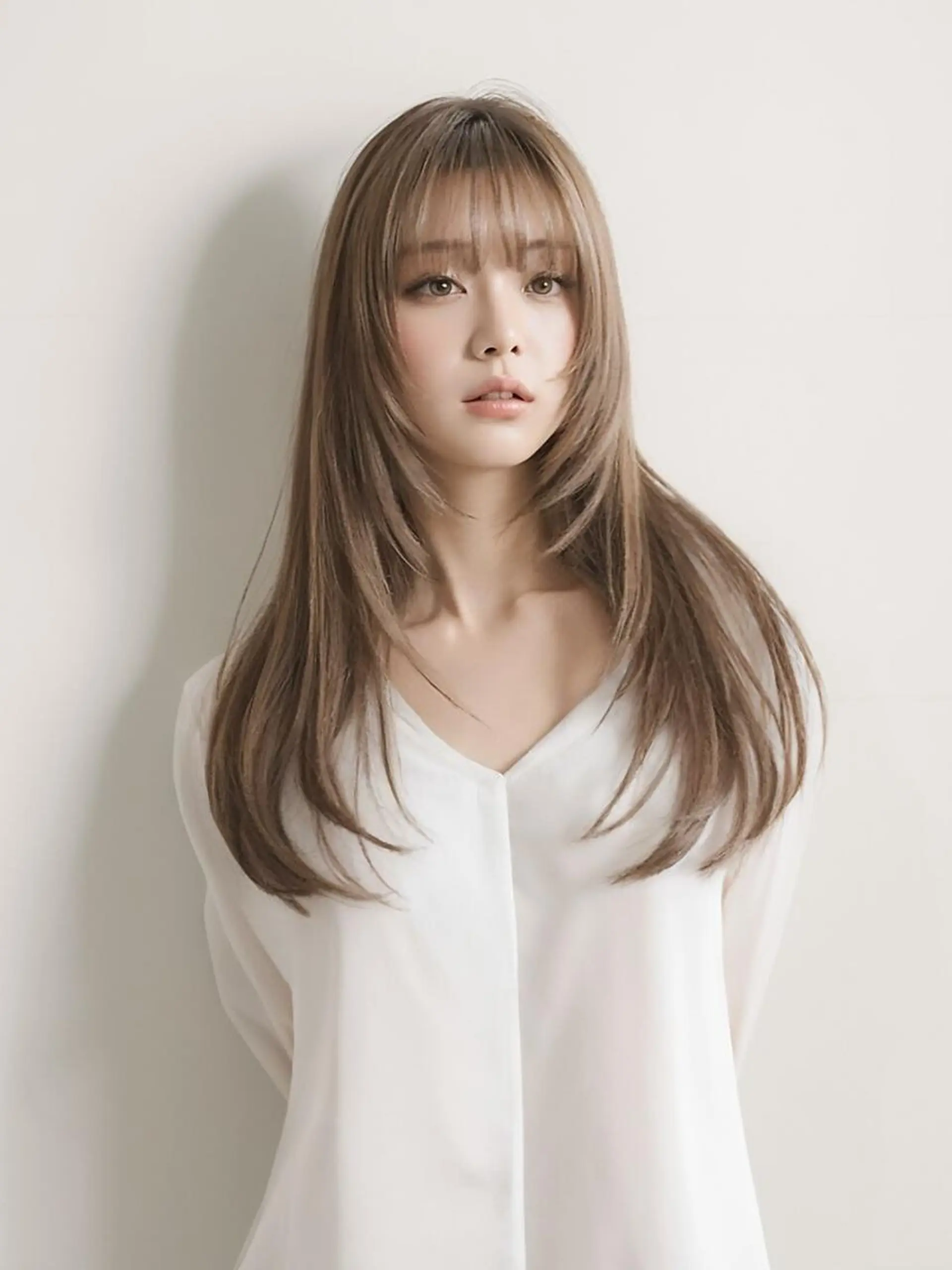 ロング アッシュ ピンクブラウン 伸ばしかけ ハイライト 髪質改善 ルーチェヘアー 北摂エリアNo.1のヘアスタイル