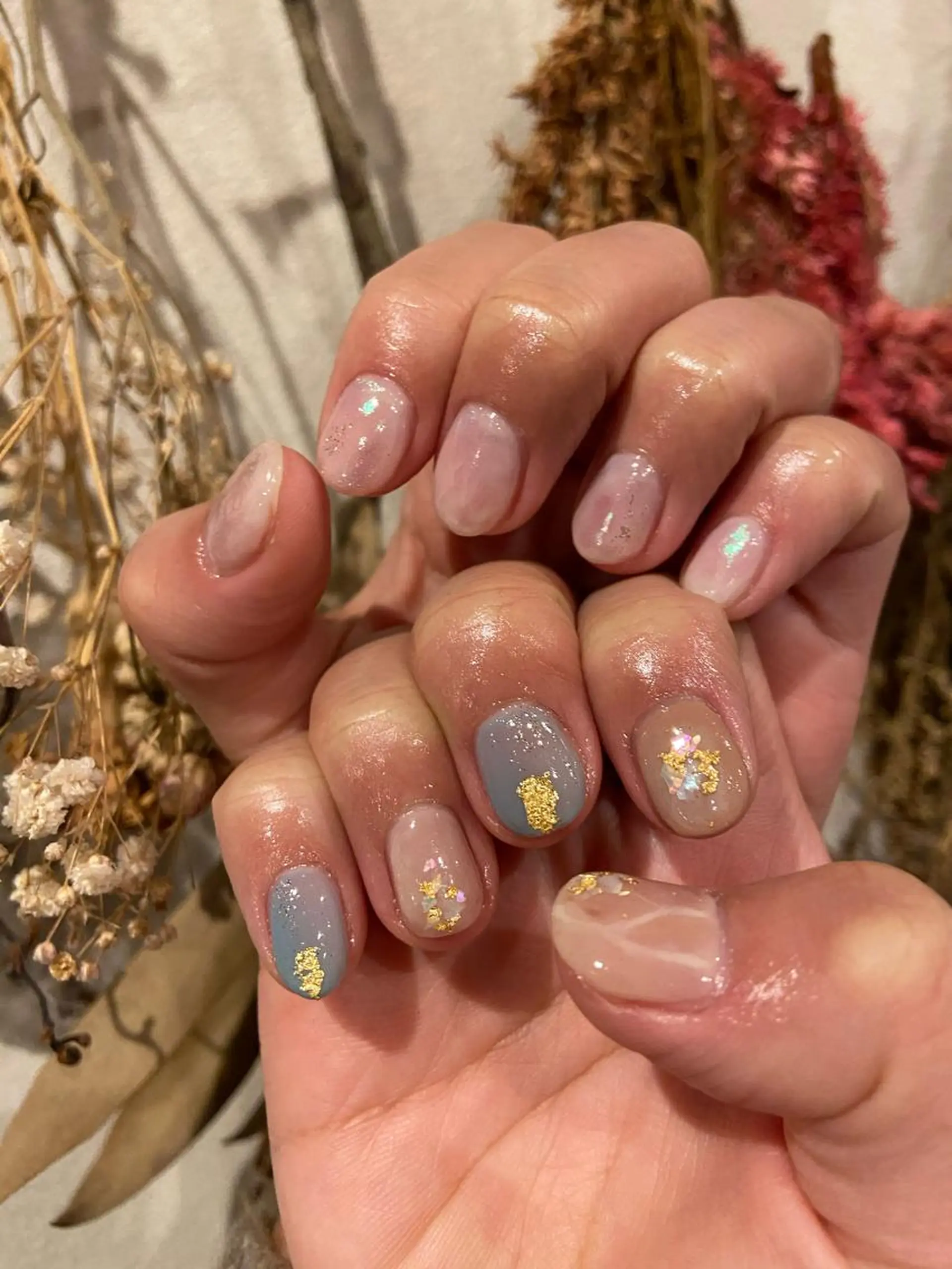 ネイル アートネイル オーロラネイル 持ち込み ニュアンスネイル ショートネイル . unffのネイルデザイン