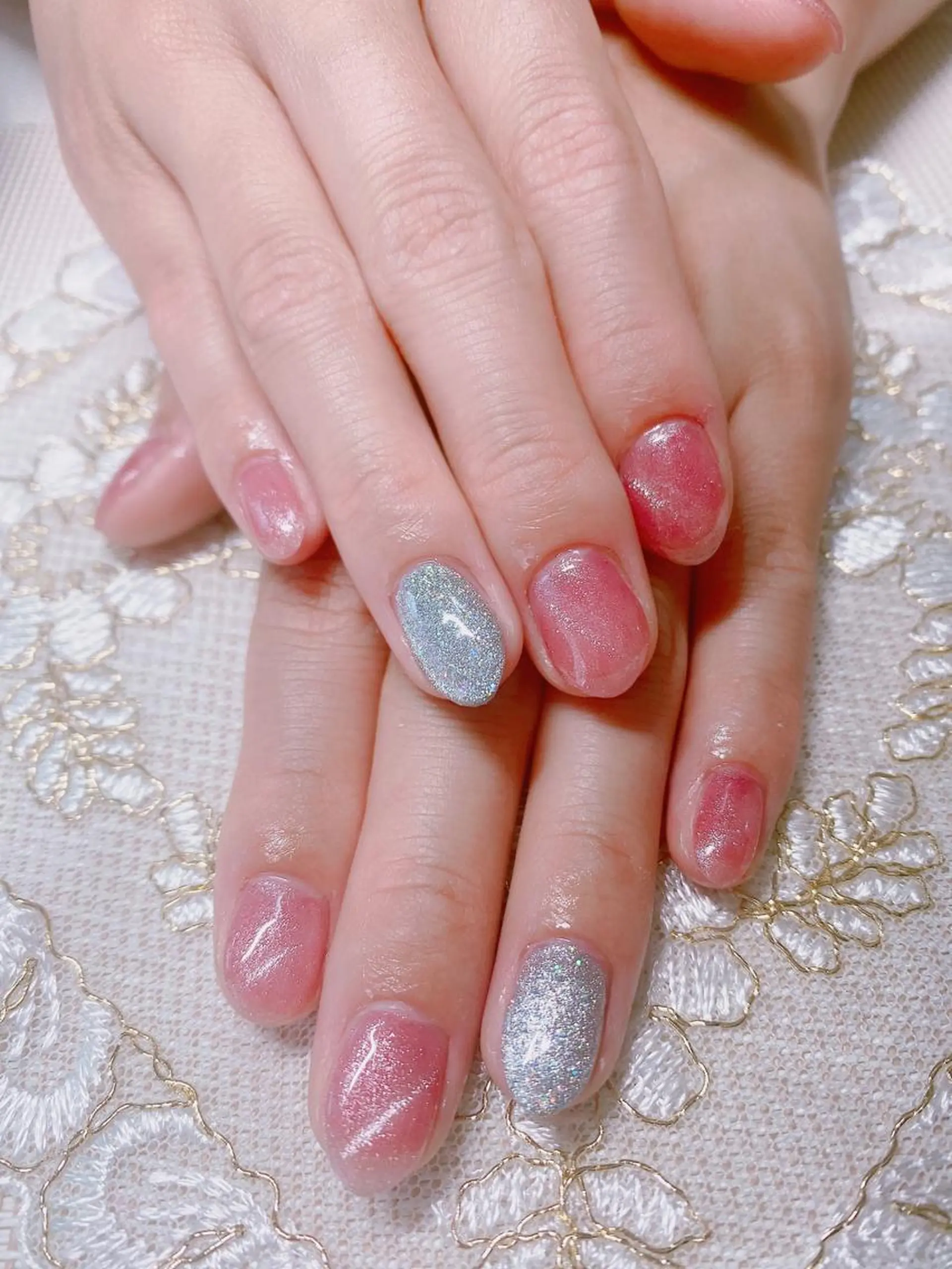 ネイル マグネットネイル ワンカラーネイル ピンク Jasmine nailsalon所属・ジャスミン ネイルサロンのネイルデザイン