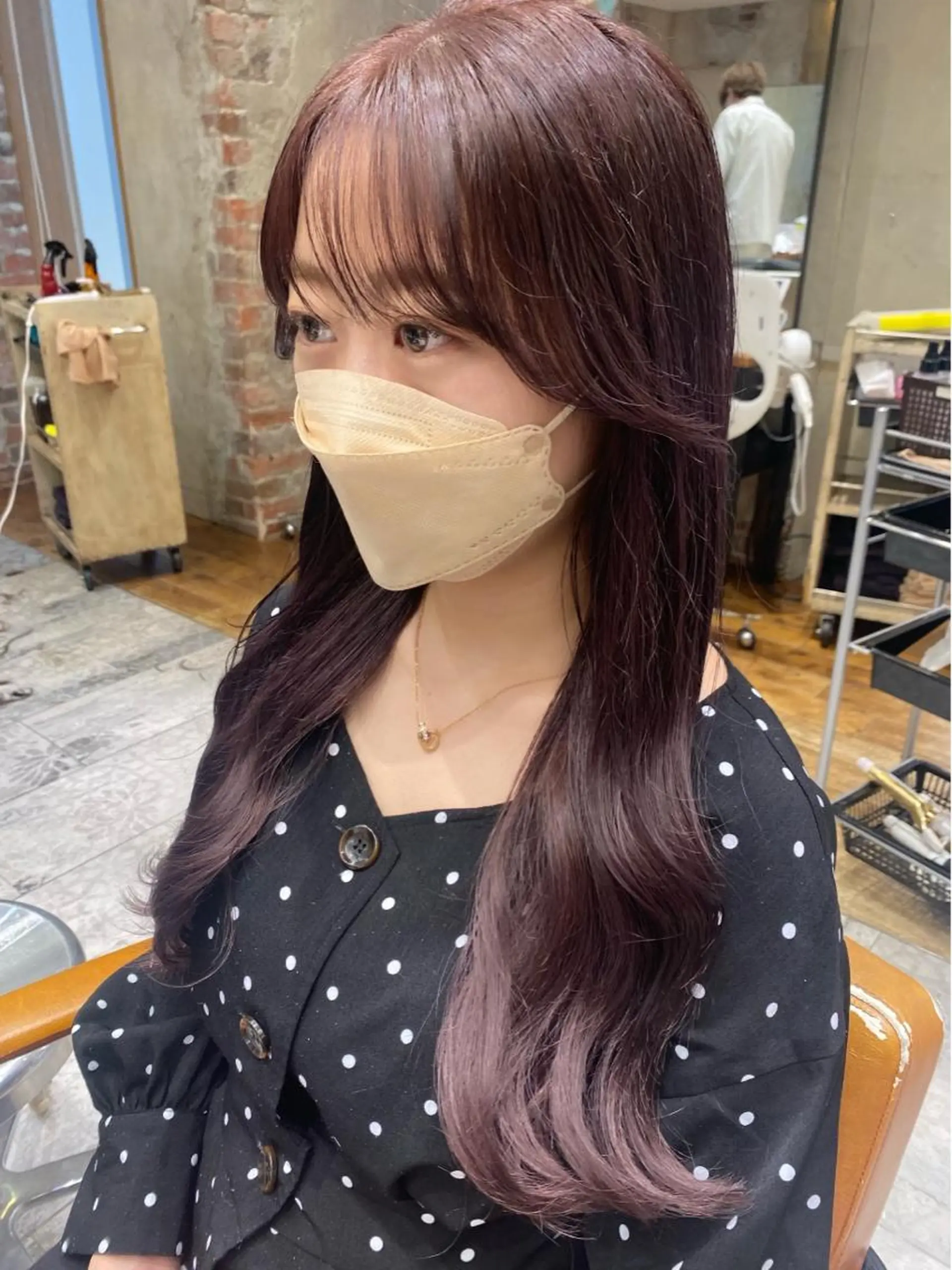 ロング カラー カシス グレージュ ラベンダーカラー ラベンダーグレージュ ラベンダーグレー カット ヘアカラー トリートメント 顔周り/くびれヘア 韓国ヘア💕風間るなのヘアスタイル