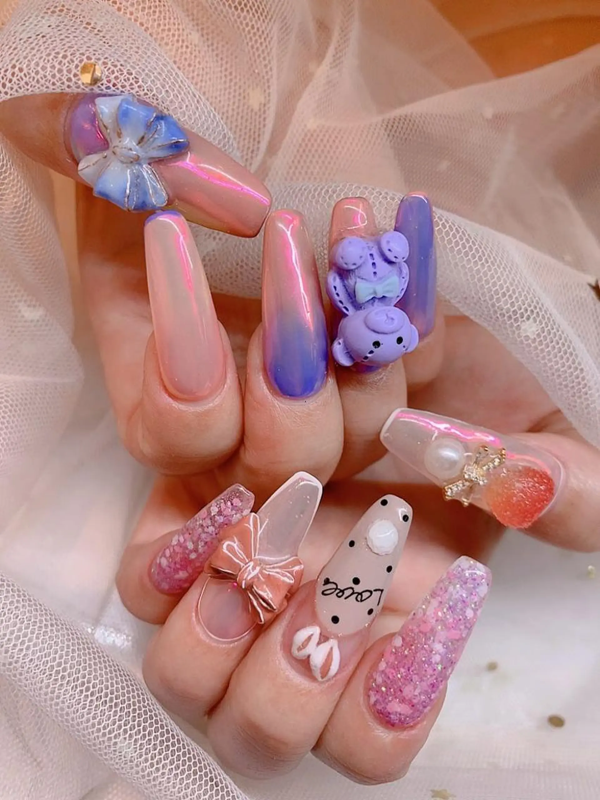 ネイル リボン 長さだし専門店 M2　rikaのネイルデザイン