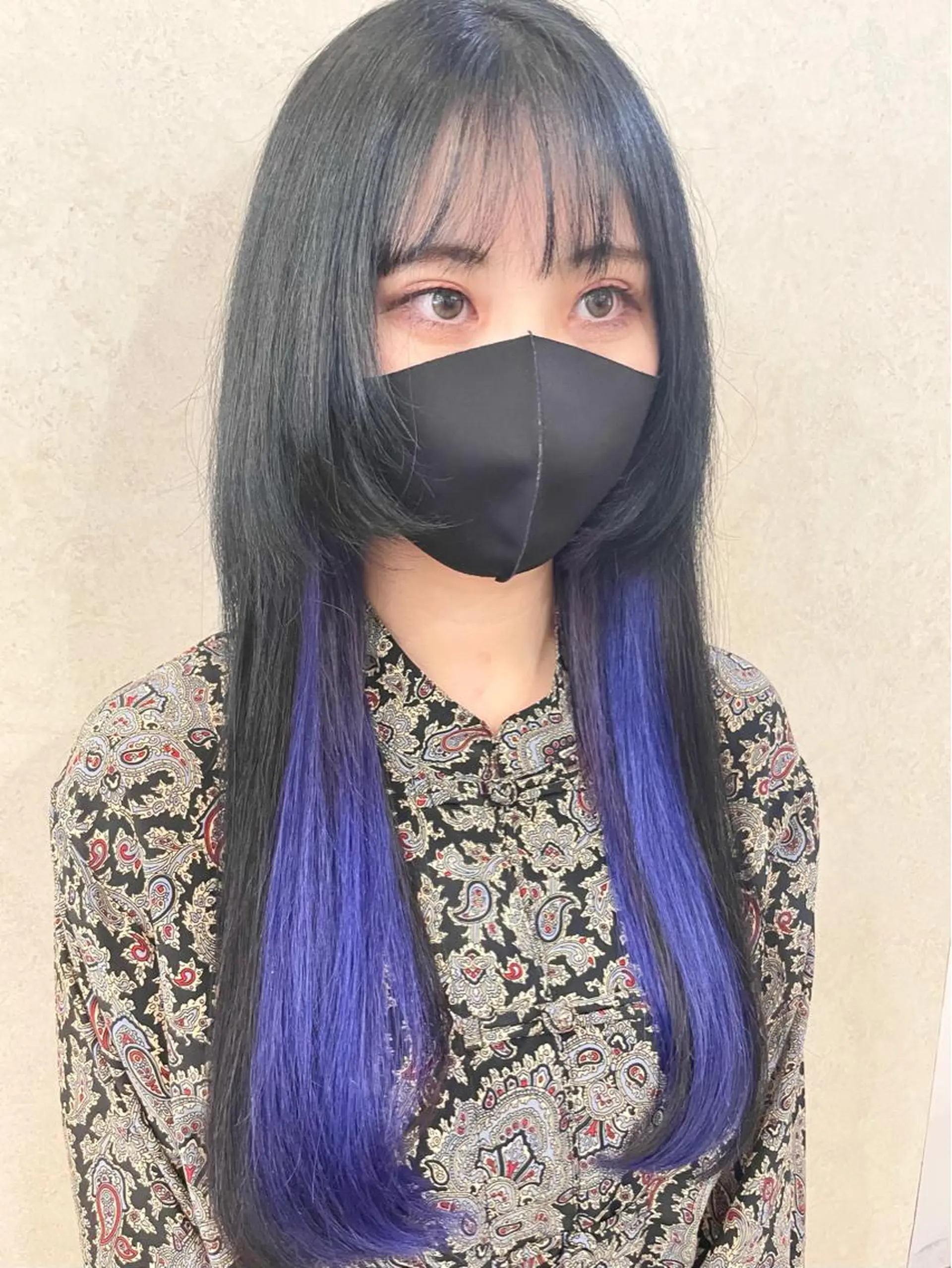 ロング カラー ヘアアレンジ シールエクステ ミストバング 黒髪 ブリーチ フェイスフレーミング 🦋高瀬寛菜🦋 韓国/ブリーチのヘアスタイル