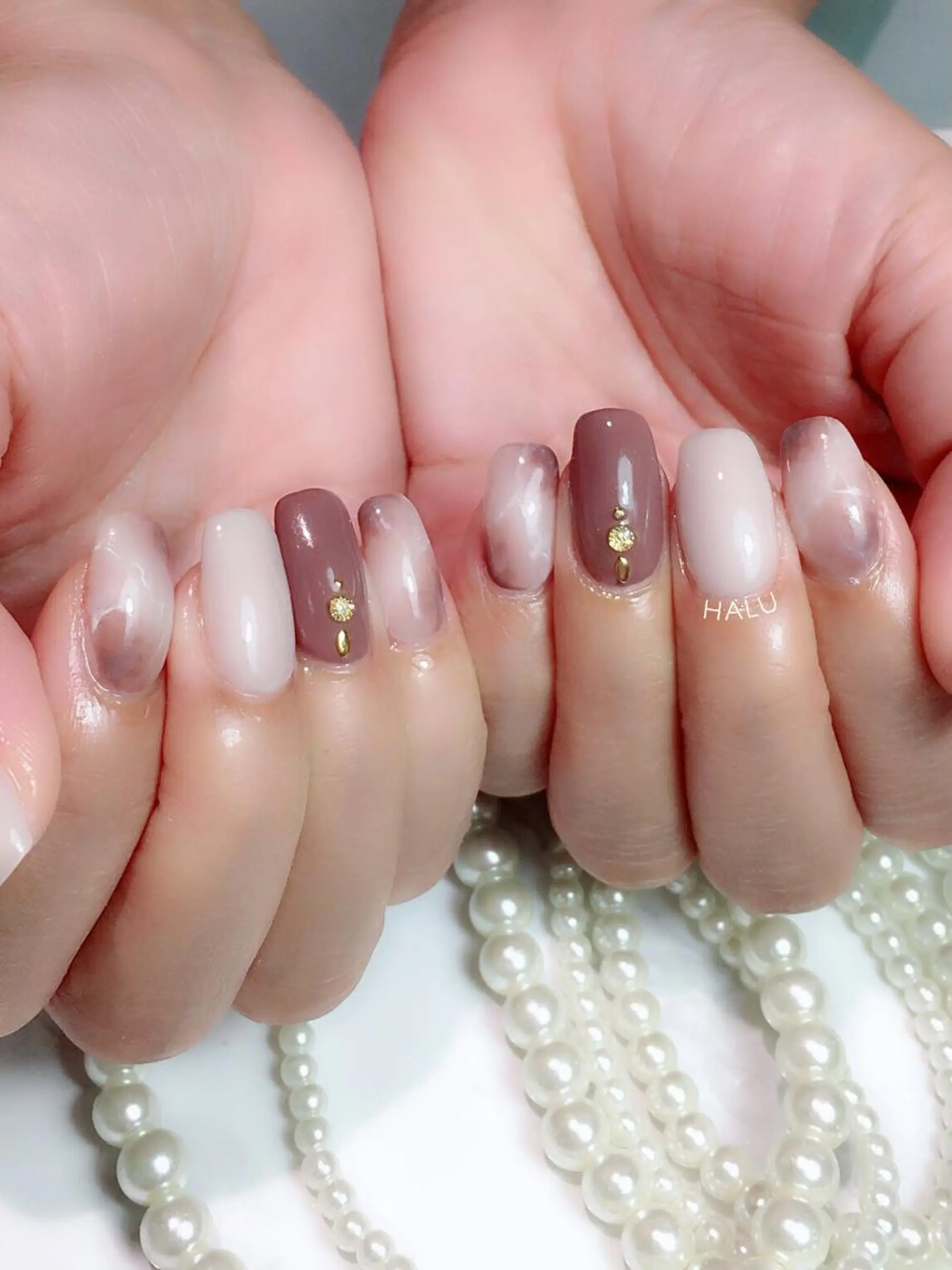 ネイル ゴールド 大理石ネイル(マーブル) シンプルネイル HALU ハルのネイルデザイン