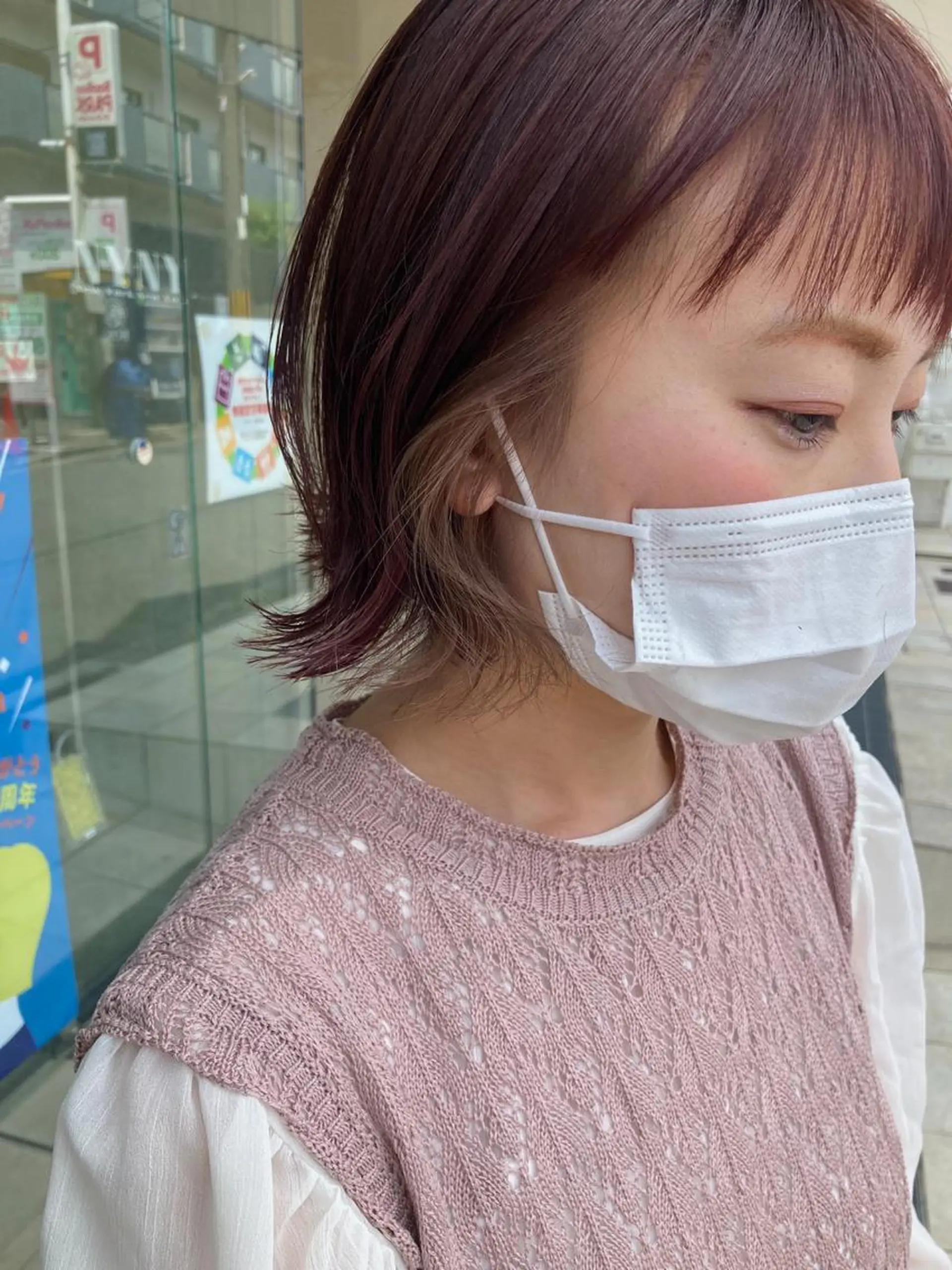 ミディアム カラー 顔周りカット 田中 あかねのヘアスタイル